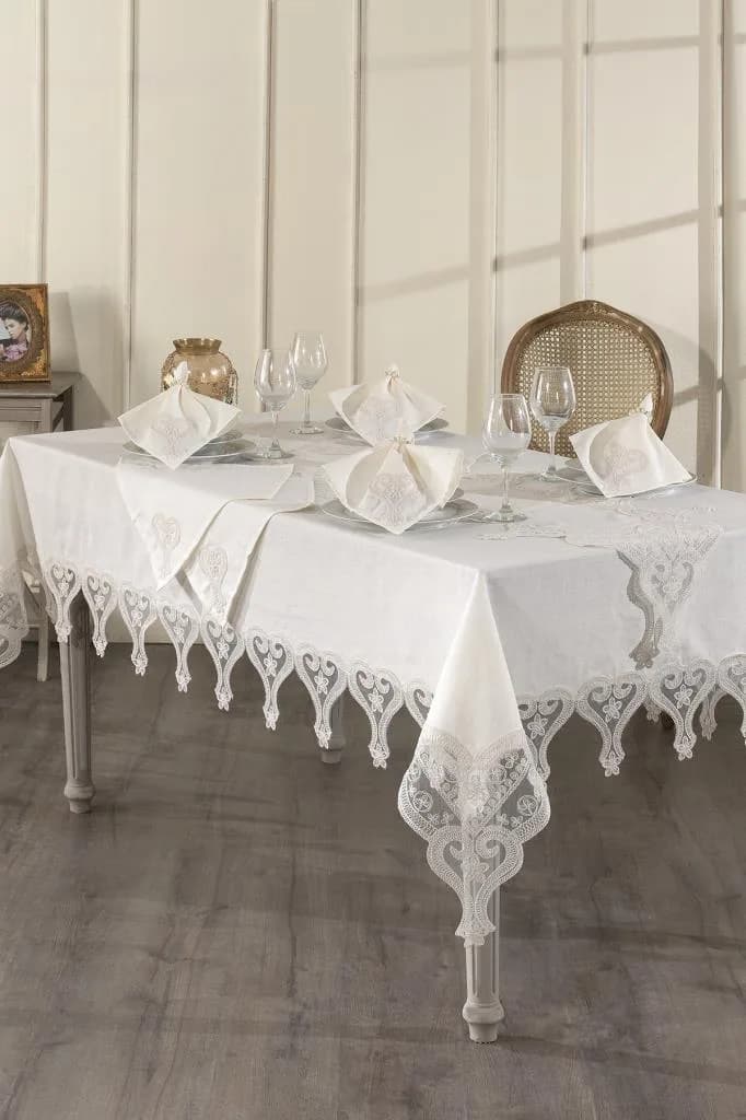 Seval Masa Örtüsü 26 Parça Krem