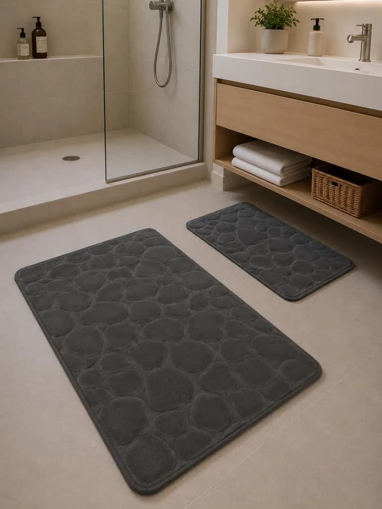 Taş Puffy Pamuklu 2li Banyo Paspası