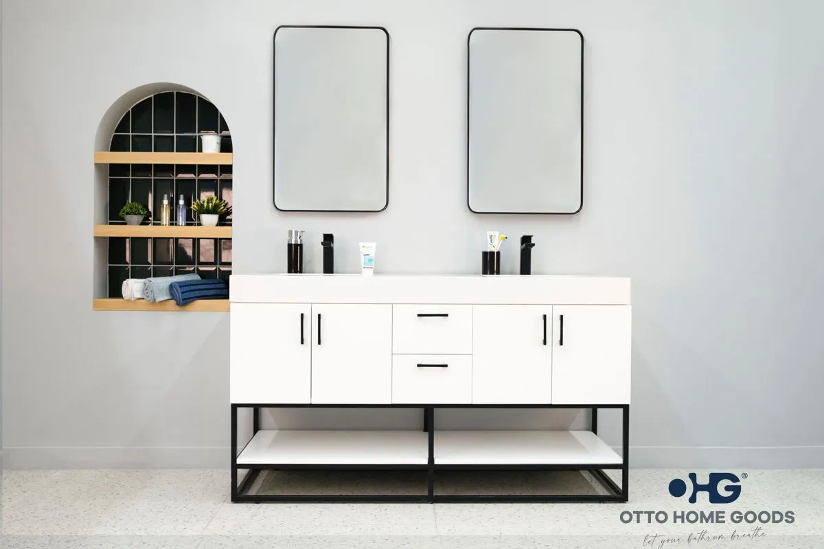 Solana Beyaz 60" İkili Lavabo Banyo Dolabı