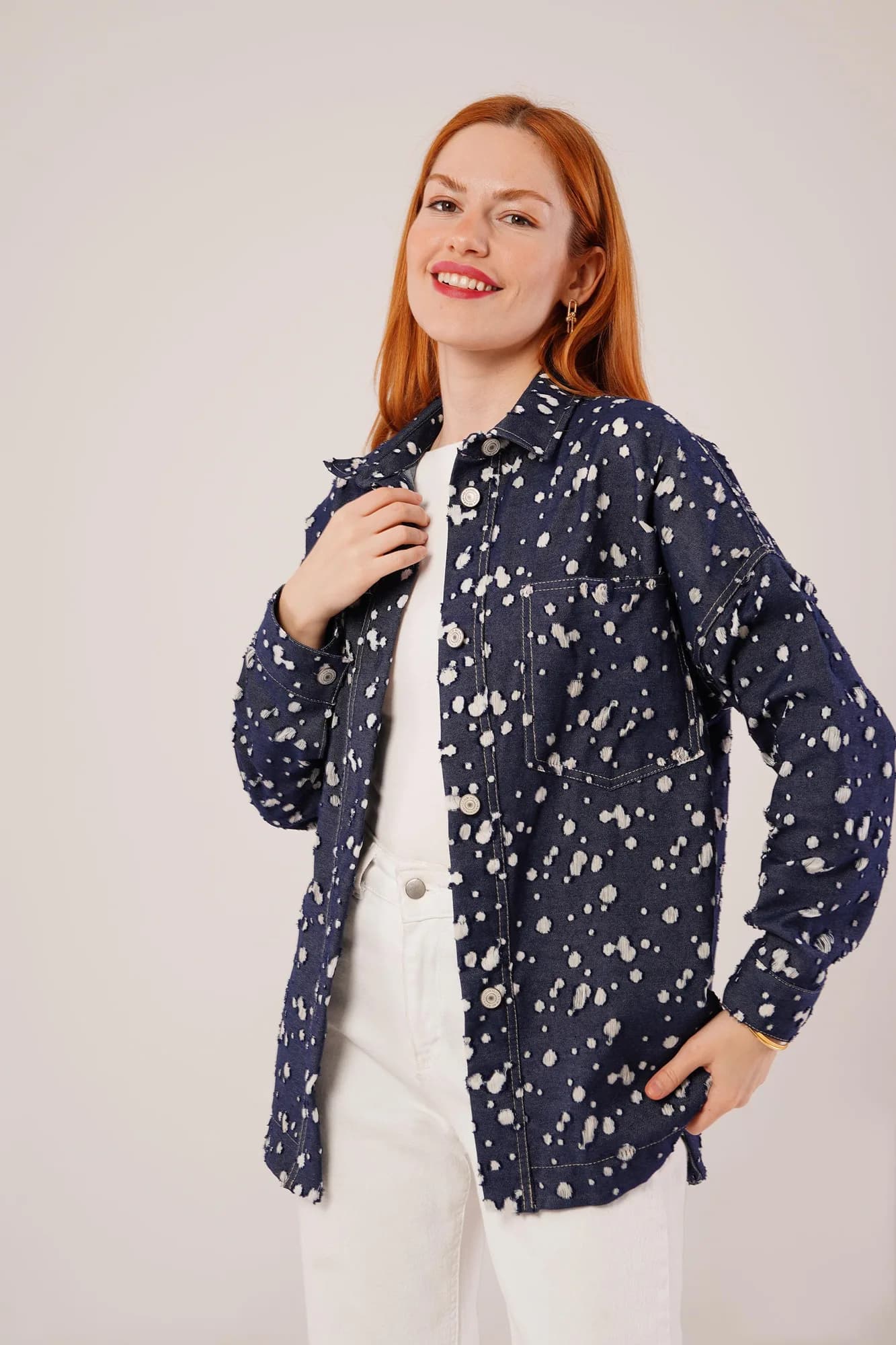 Eskitme Görünümlü Denim Toptan Mavi Gömlek - Mavi