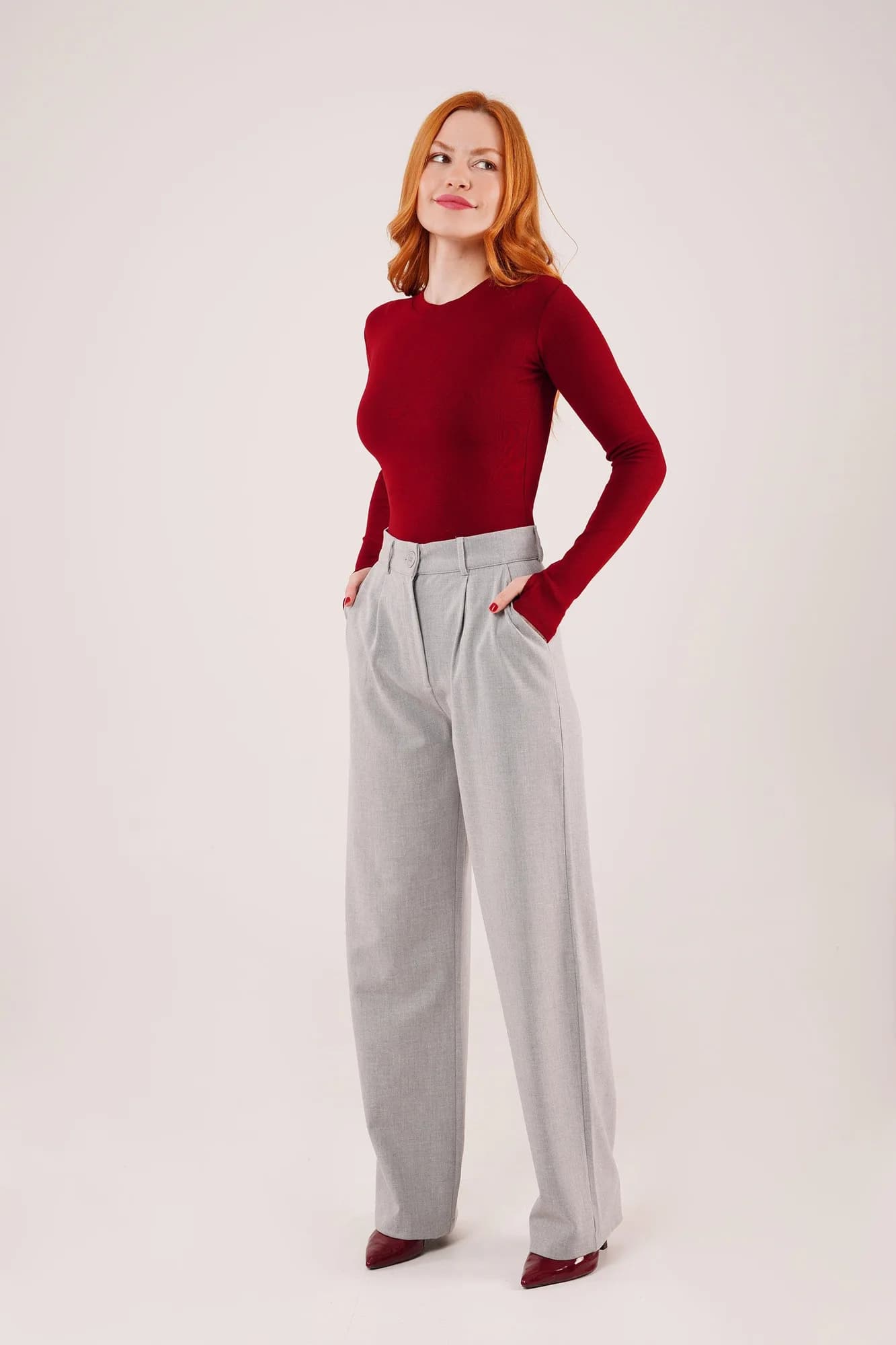 Premium Model Oturtmalı Toptan Gri Pantolon - Gri