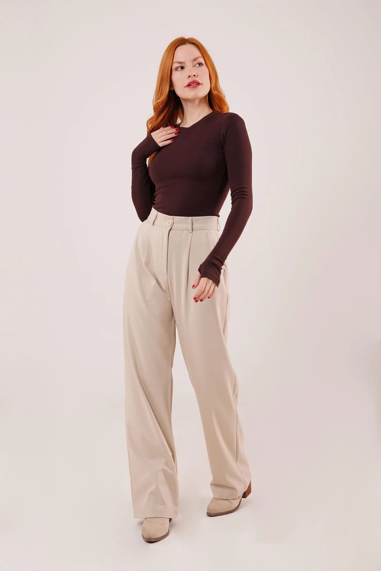 Premium Model Oturtmalı Toptan Krem Pantolon - Krem