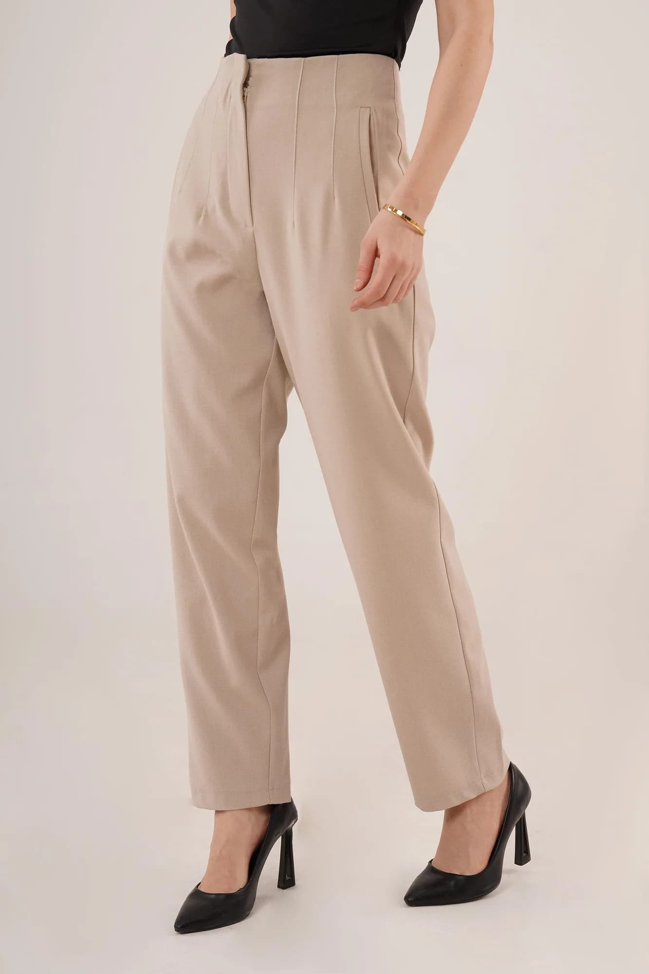Çift Pens Detaylı Toptan Krem Pantolon - Krem