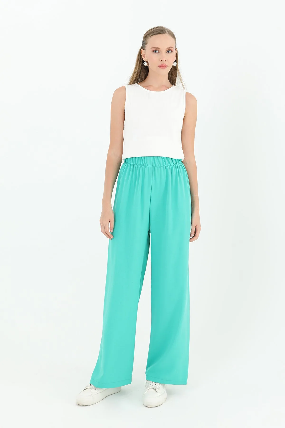Kadın Geniş Paça Yüksek Bel Pantolon - 18103PNT - GREEN