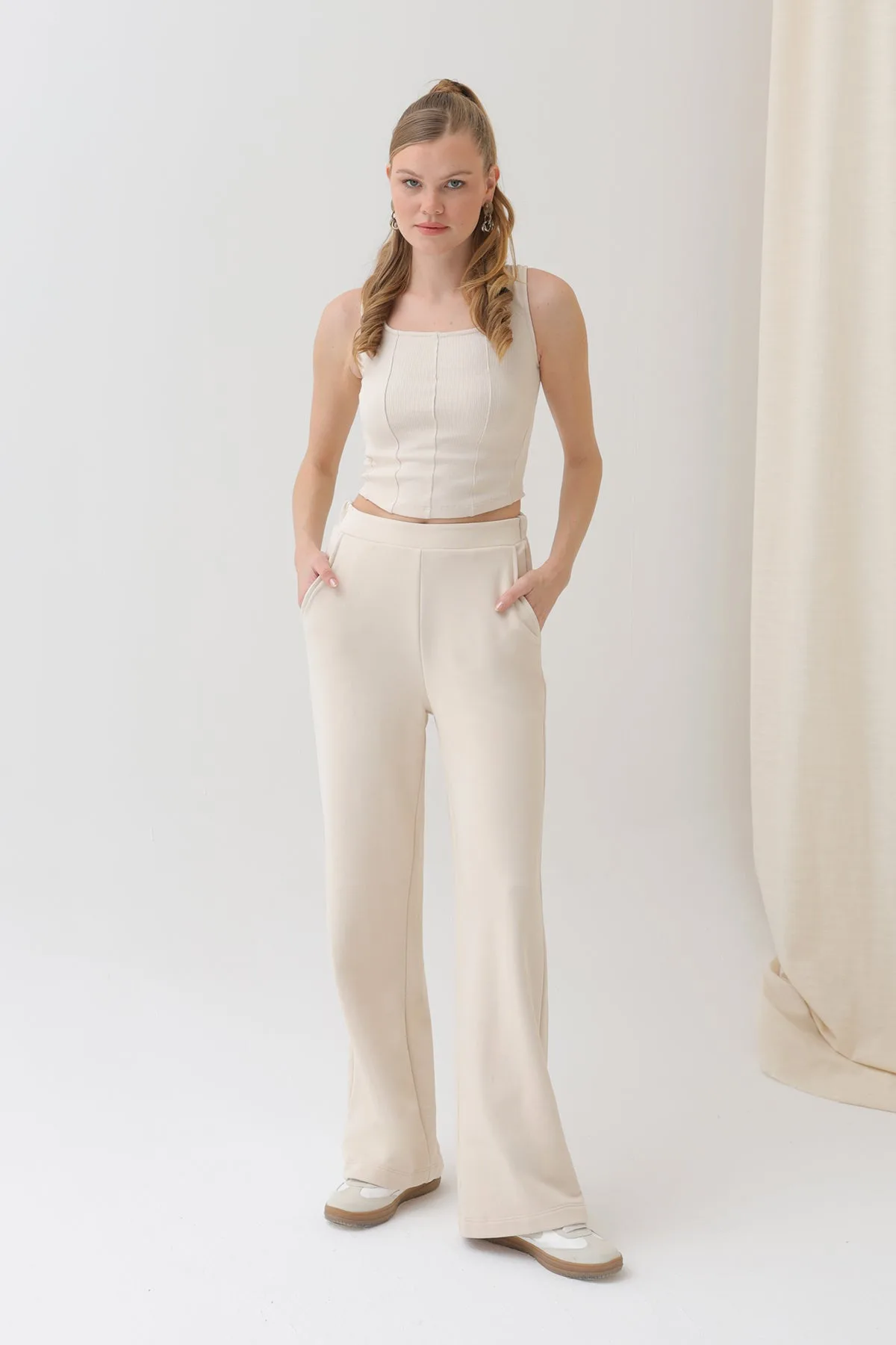 Kadın Geniş Paça Eşofman Altı - 18152PNT - BEIGE