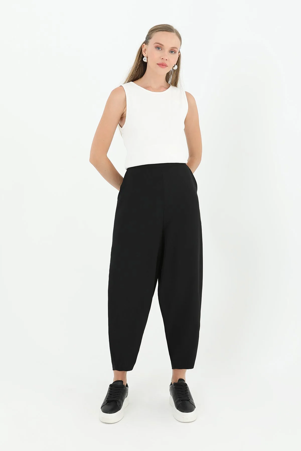 Kadın Linda Kumaş Şalvar Form Pantolon - 18166PNT - BLACK