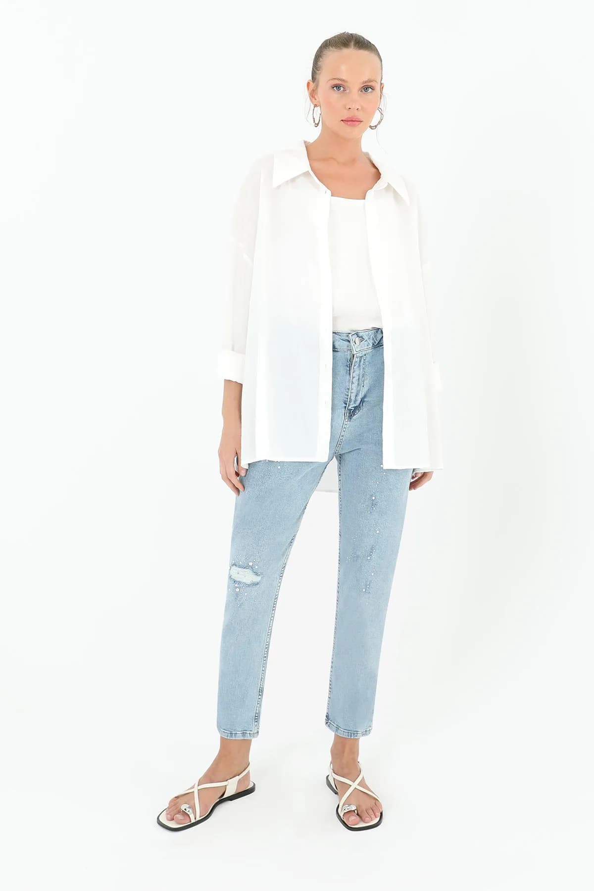Kadın Yırtık Detaylı Kot Denim Pantolon - 18192PNT - LIGHT BLUE