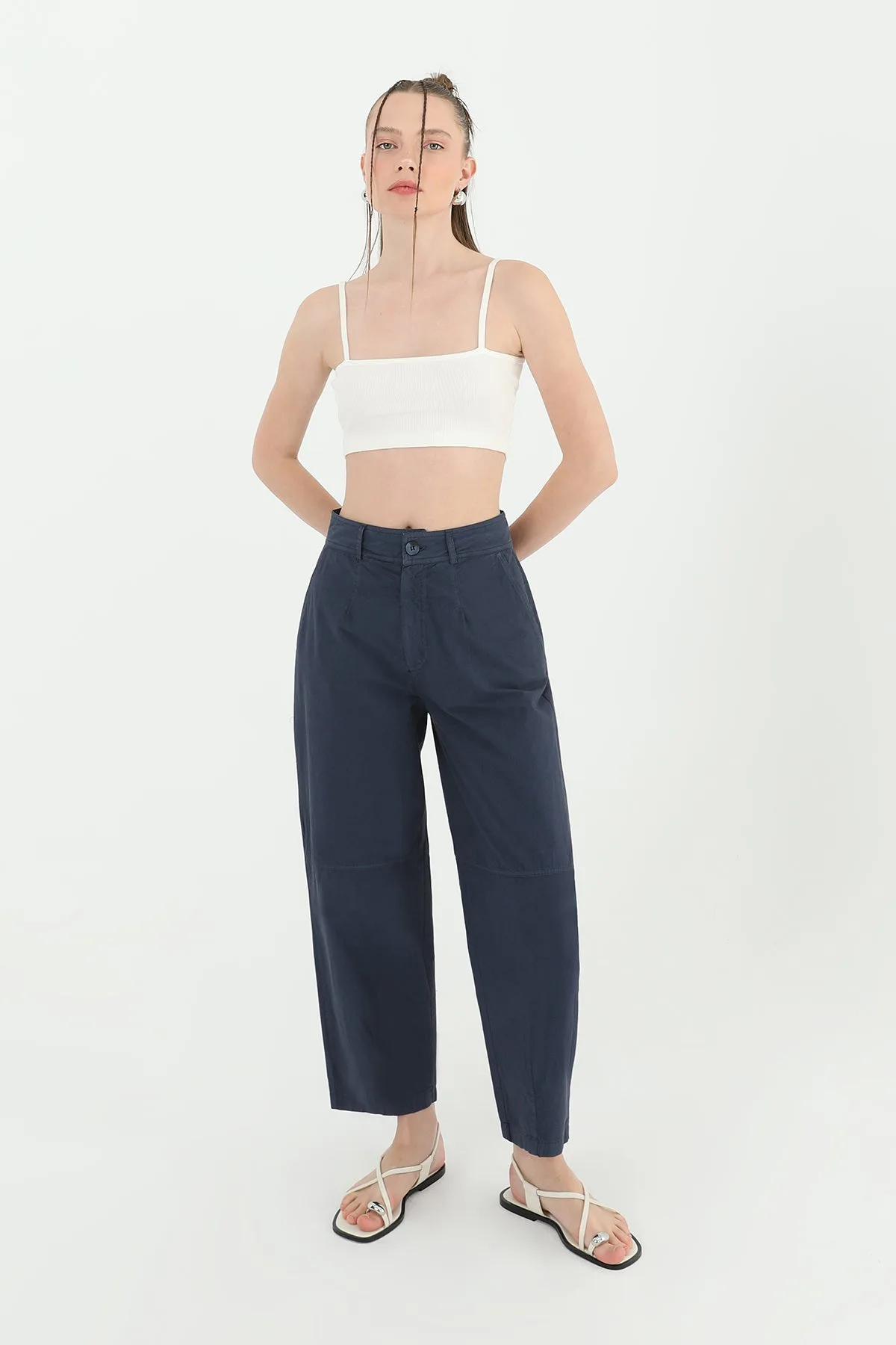 Kadın Yüksek Bel Cepli Pantolon - 31710PNT - NAVY