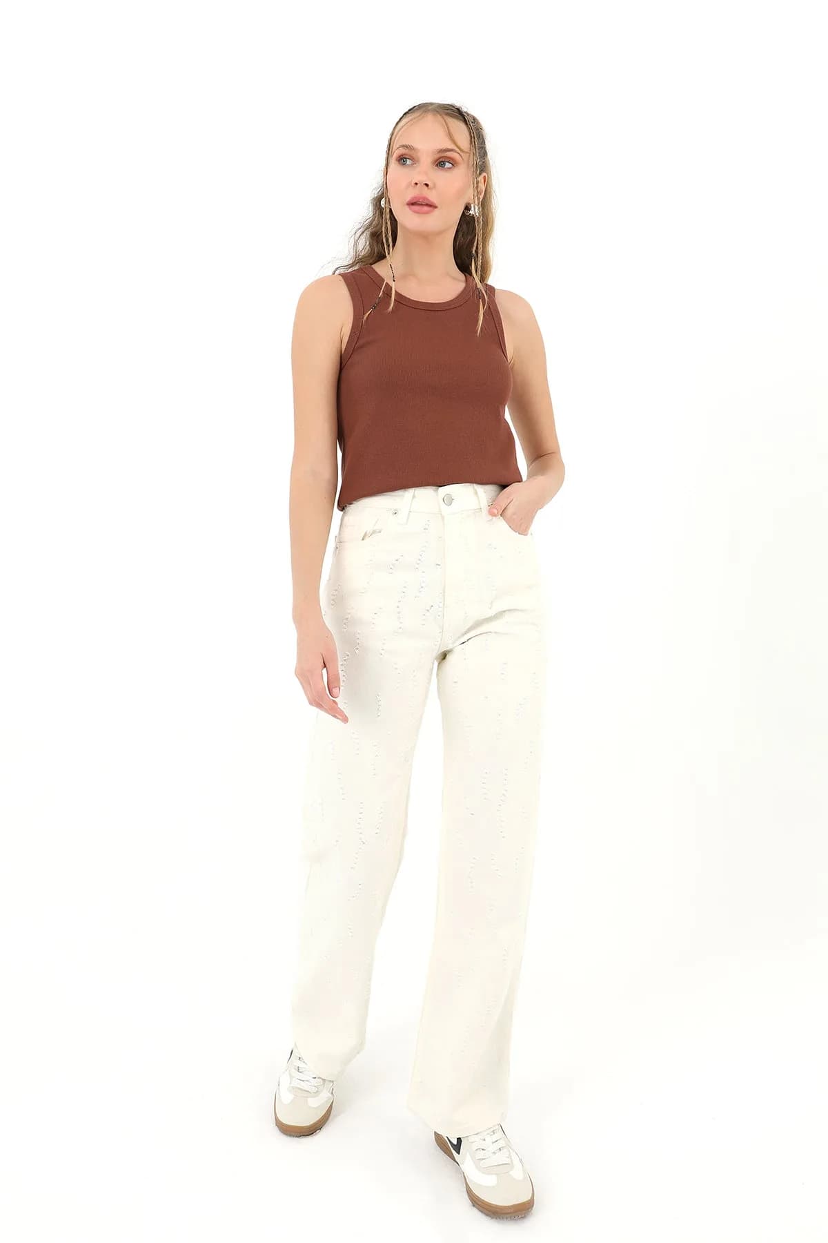 Kadın Denim Kot Pantolon - 31876PNT - ECRU