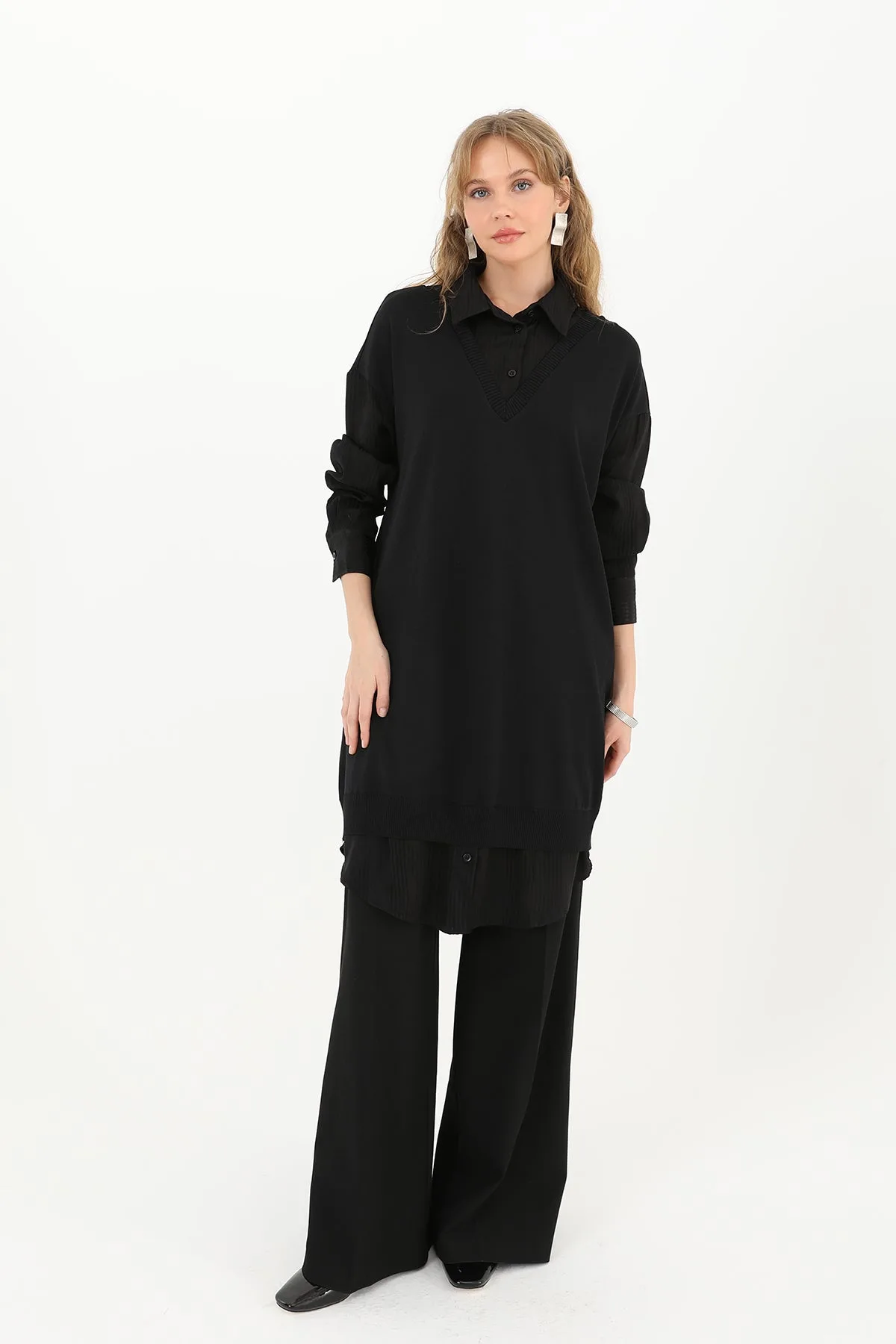 Kadın Gömlek Detaylı Tunik - 10578TUN - BLACK