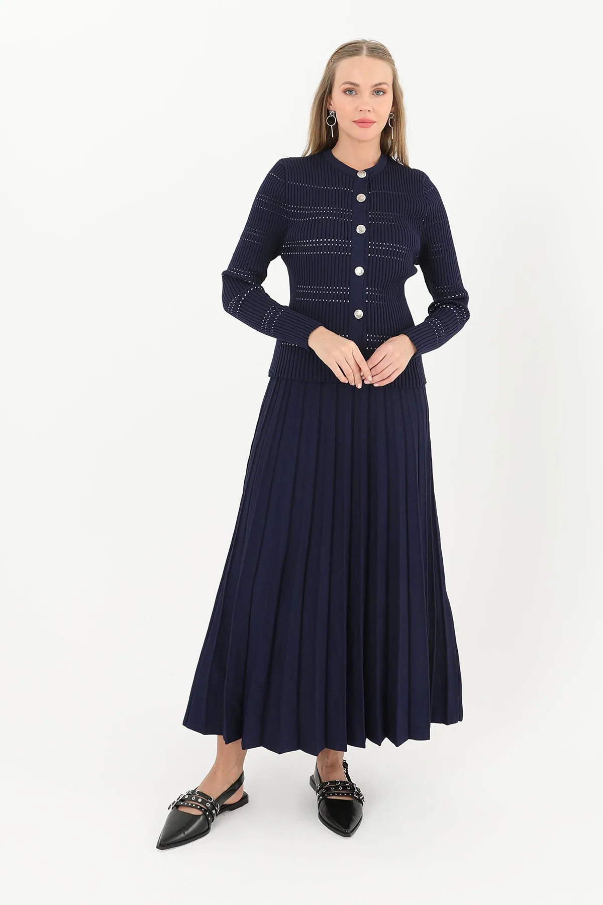 Kadın Triko Etekli Takım - 14263TKS - NAVY