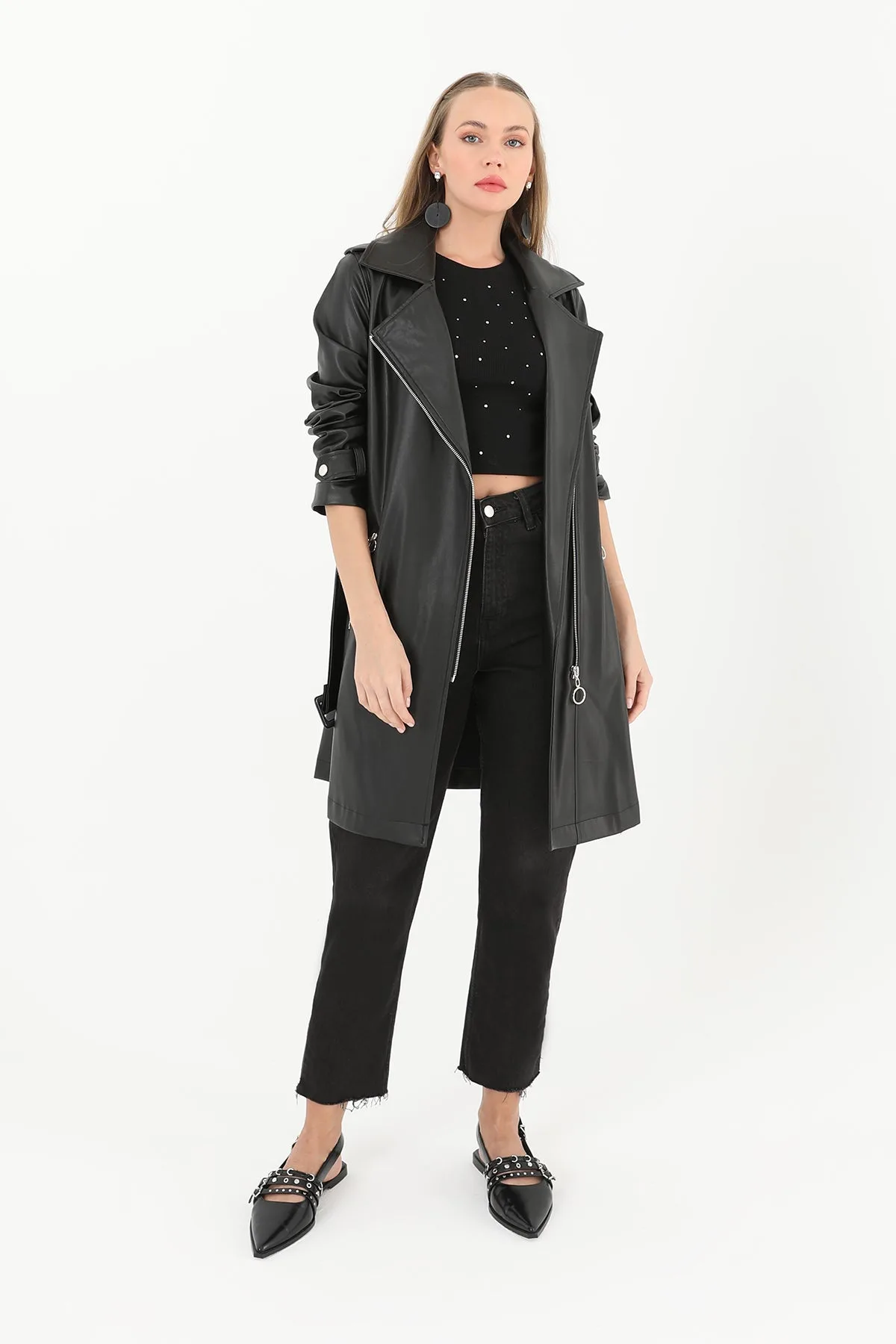 Kısa Deri Ceket - 15184TRC - BLACK