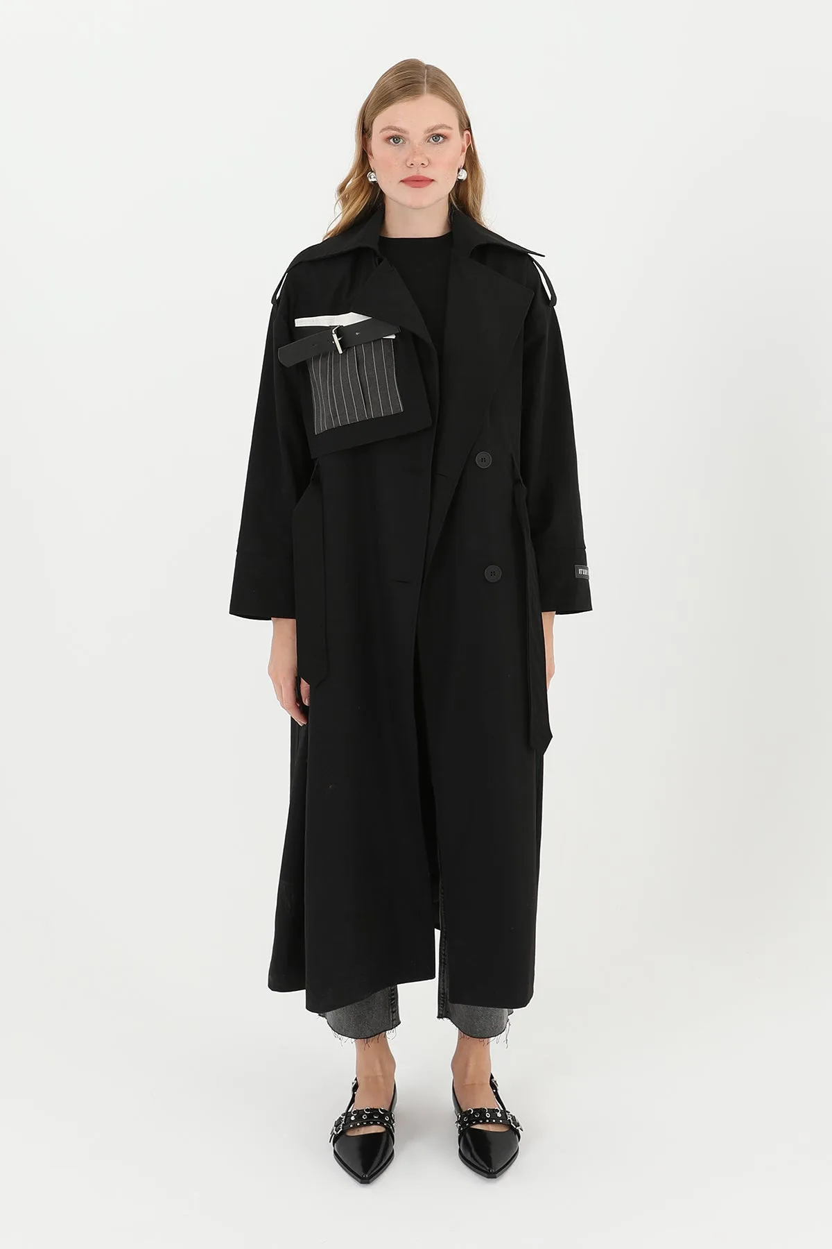 Kadın Cep Aksesuar Detaylı Trench - 32000TRC - BLACK