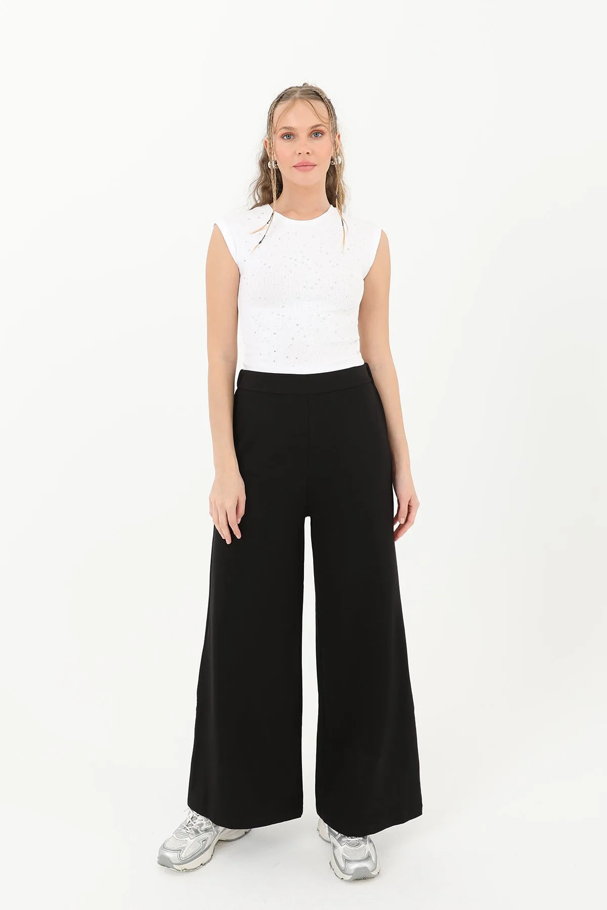 Kadın Geniş Paça Pantolon - 30007PNT - BLACK