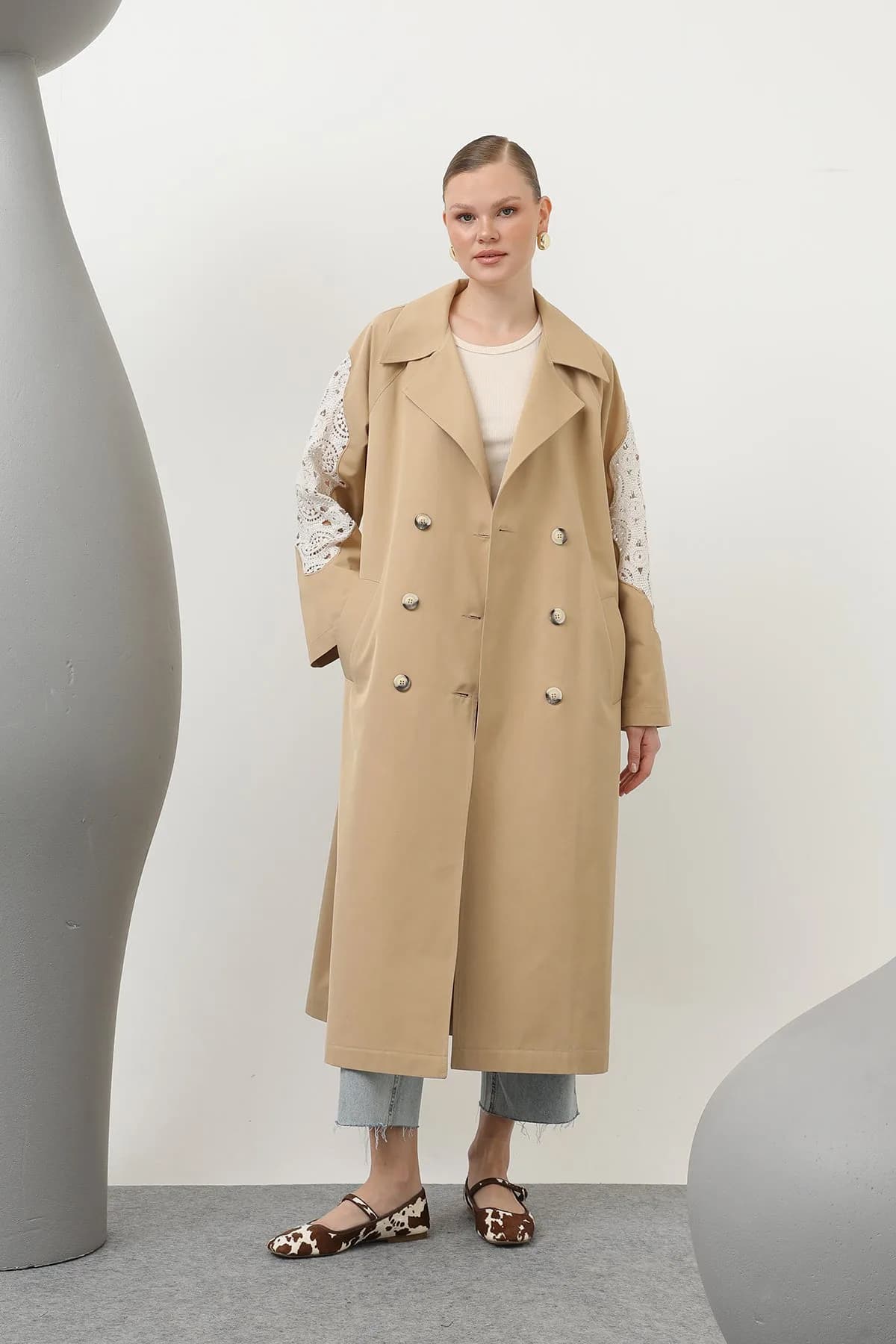 Kadın Dantel Detaylı Trench - 32140TRC - CAMEL
