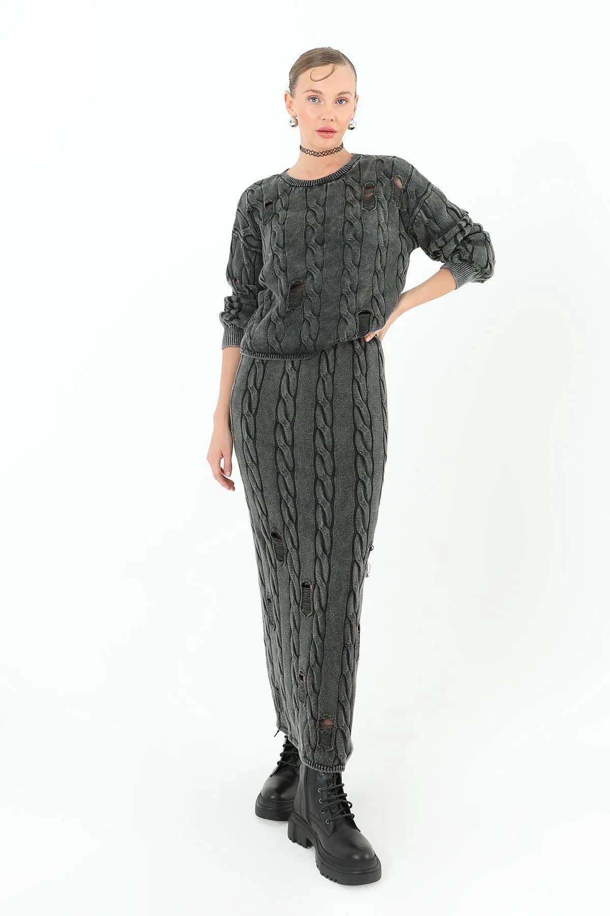 Triko Uzun Etek - 32030ETK - ANTRACITE