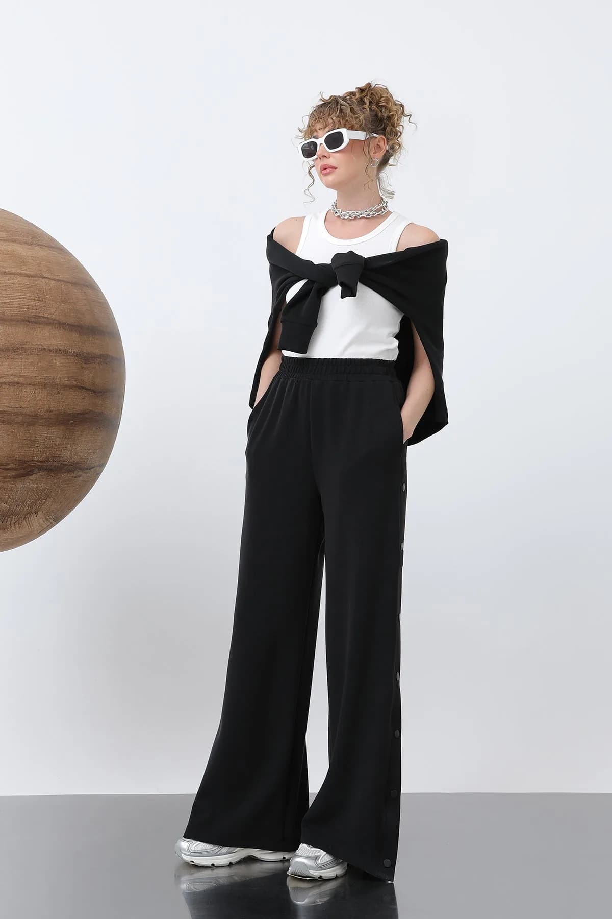 Kadın Yanlar Çıt Çıt Detaylı Pantolon -32157PNT - BLACK
