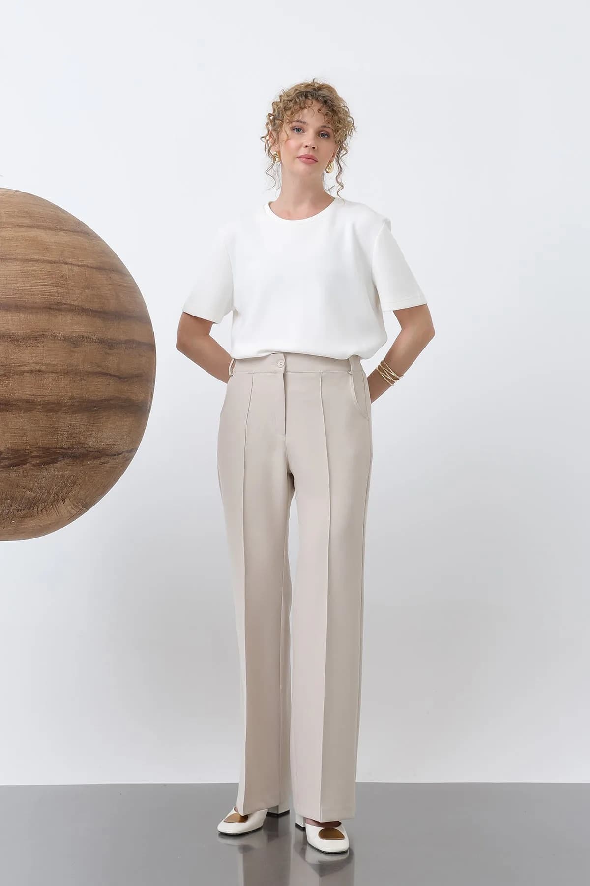 Kadın Nervür Dikişli Pantolon - 18226PNT - BEIGE