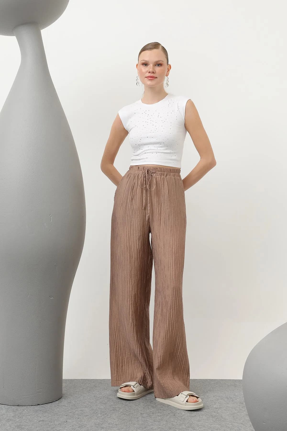 Kadın Basic Lastikli Pantolon - 32213PNT - MINK