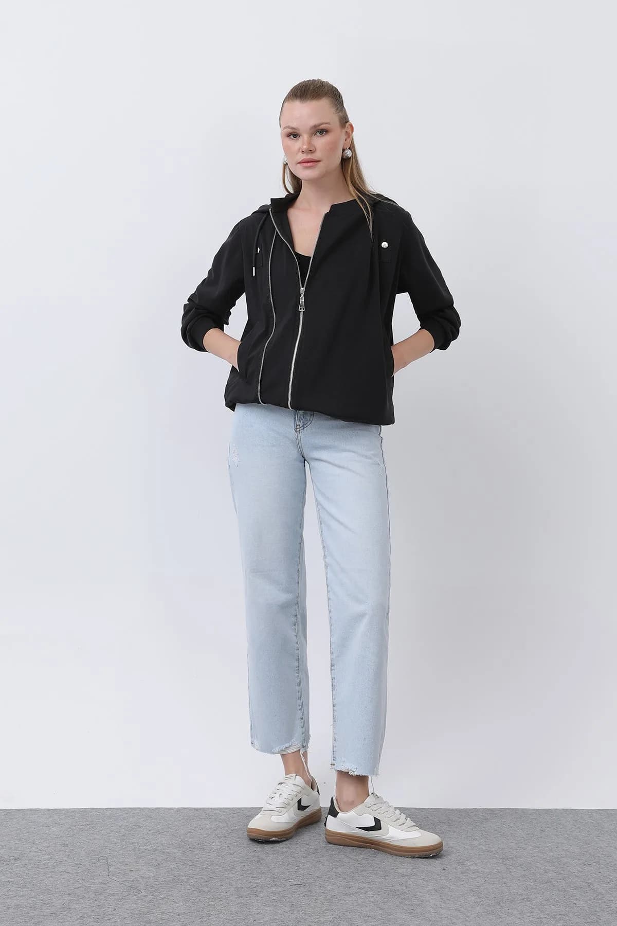 Kadın Fermuar Detaylı Mont - 32132MNT - BLACK-BLACK