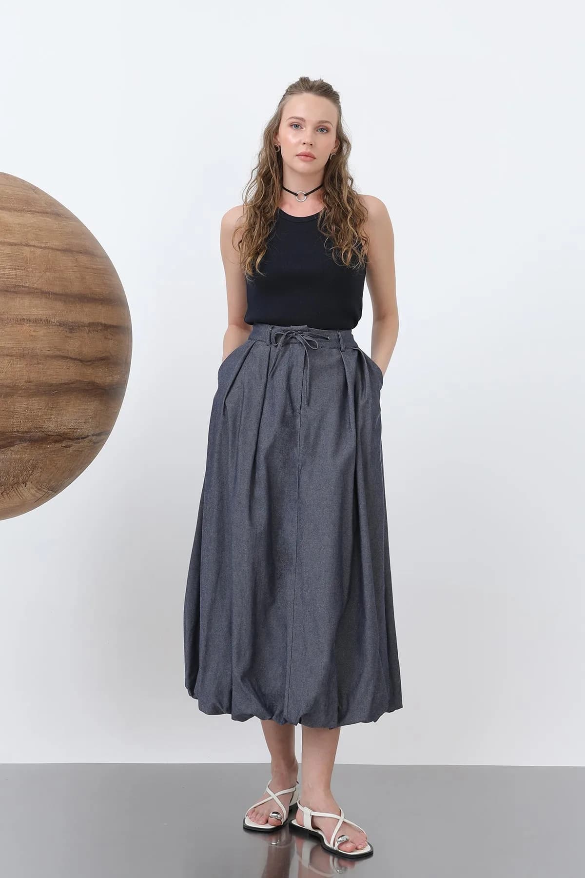 Kadın Denim Balon Etek - 32309ETK - INDIGO