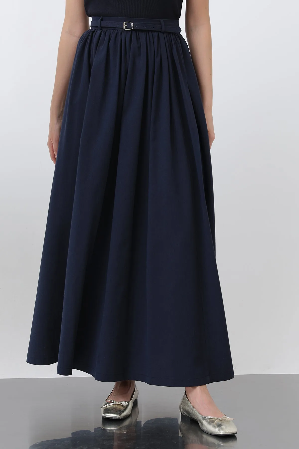 Kadın Belden Büzgülü Kemer Detaylı Denim Etek - 20649ETK - NAVY