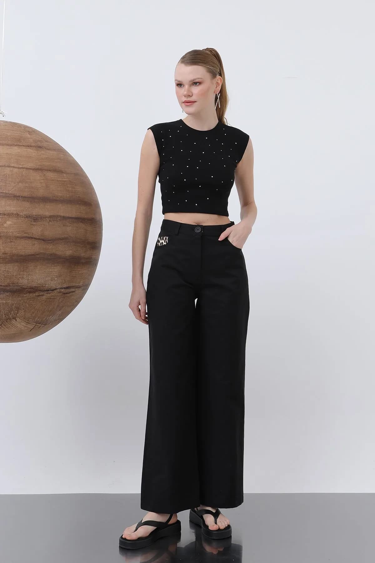 Kadın Cep Detaylı Bol Pantolon - 32116PNT - BLACK