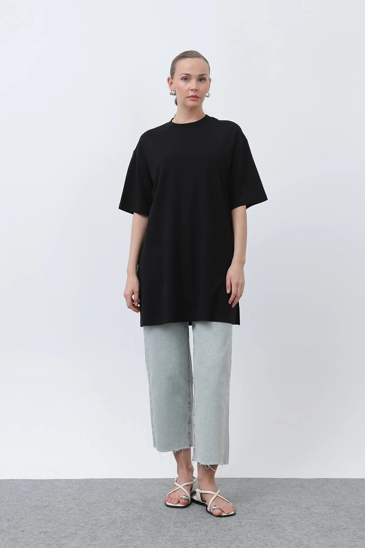 Kadın Uzun Bol Kesim Tshirt - 40009TSH - BLACK