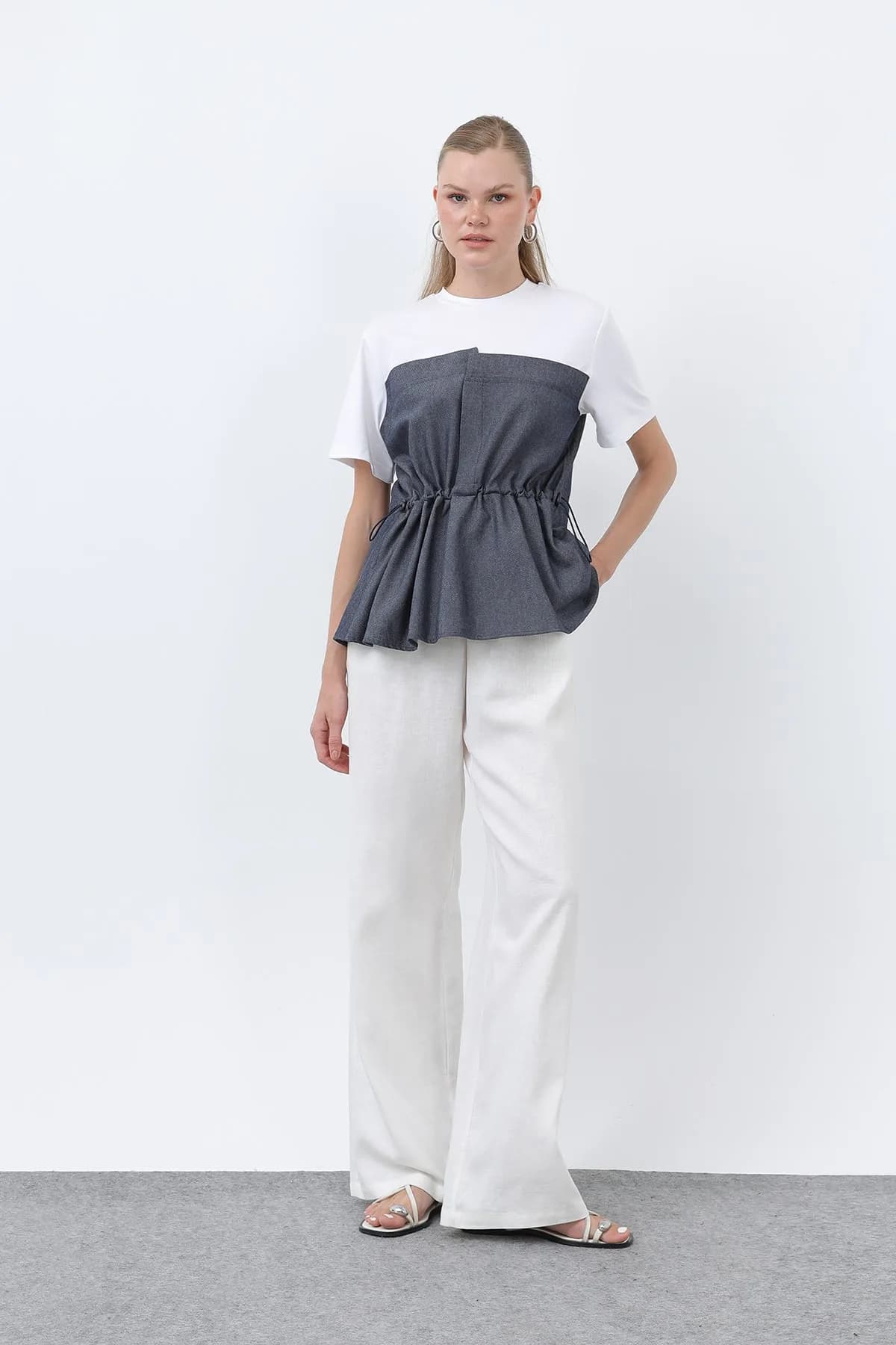 Kadın Denim Detaylı Bluz - 32318BLZ - INDIGO