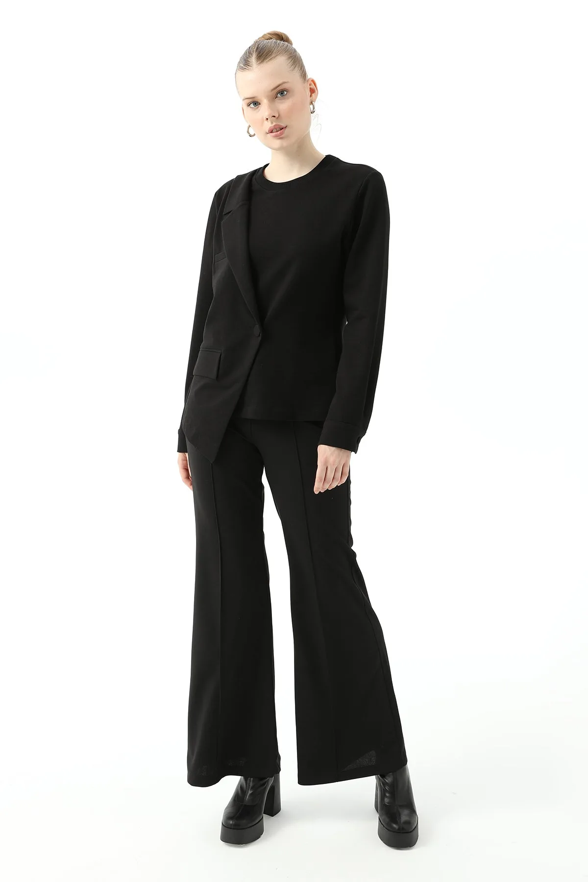 Kadın Ceket Detaylı Sweatshirt - 31441SWT - BLACK