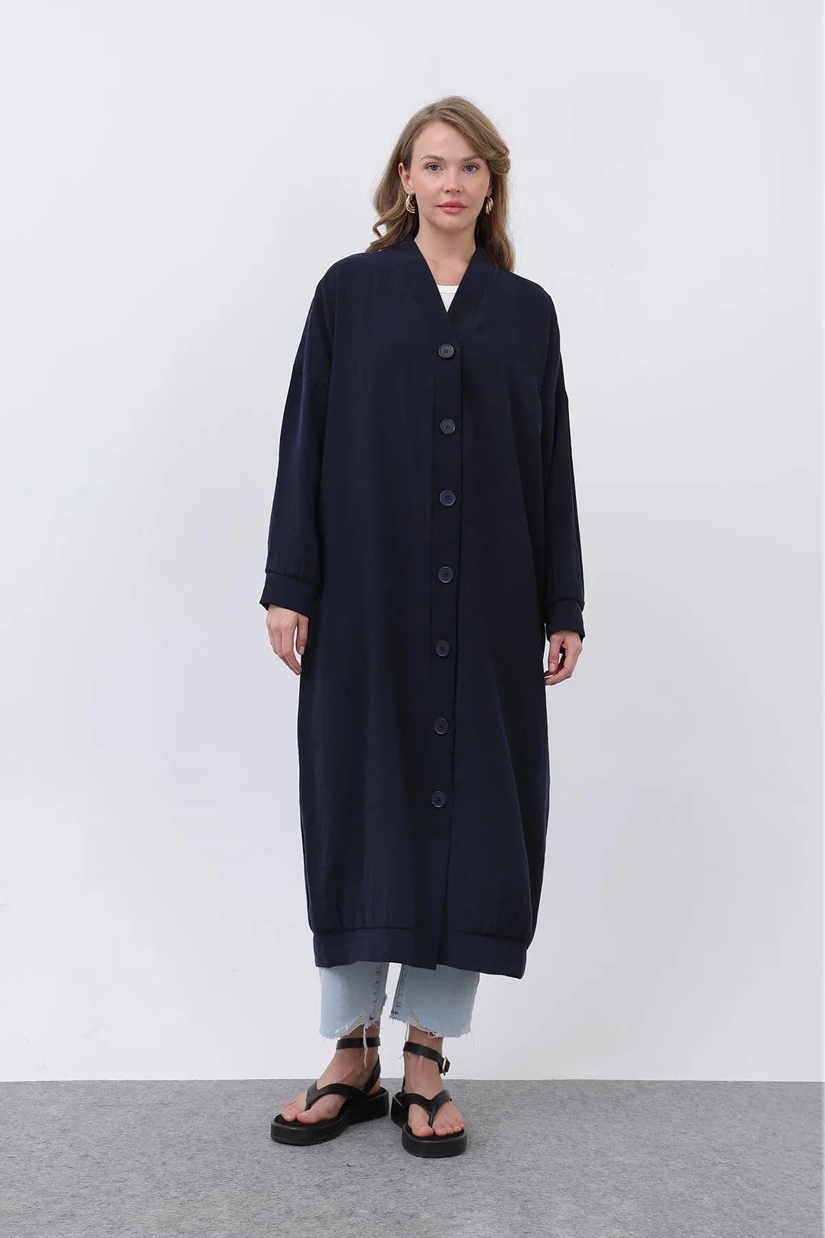 Kadın Önü Düğme Detaylı Uzun Tunik -10681TUN - BLACK