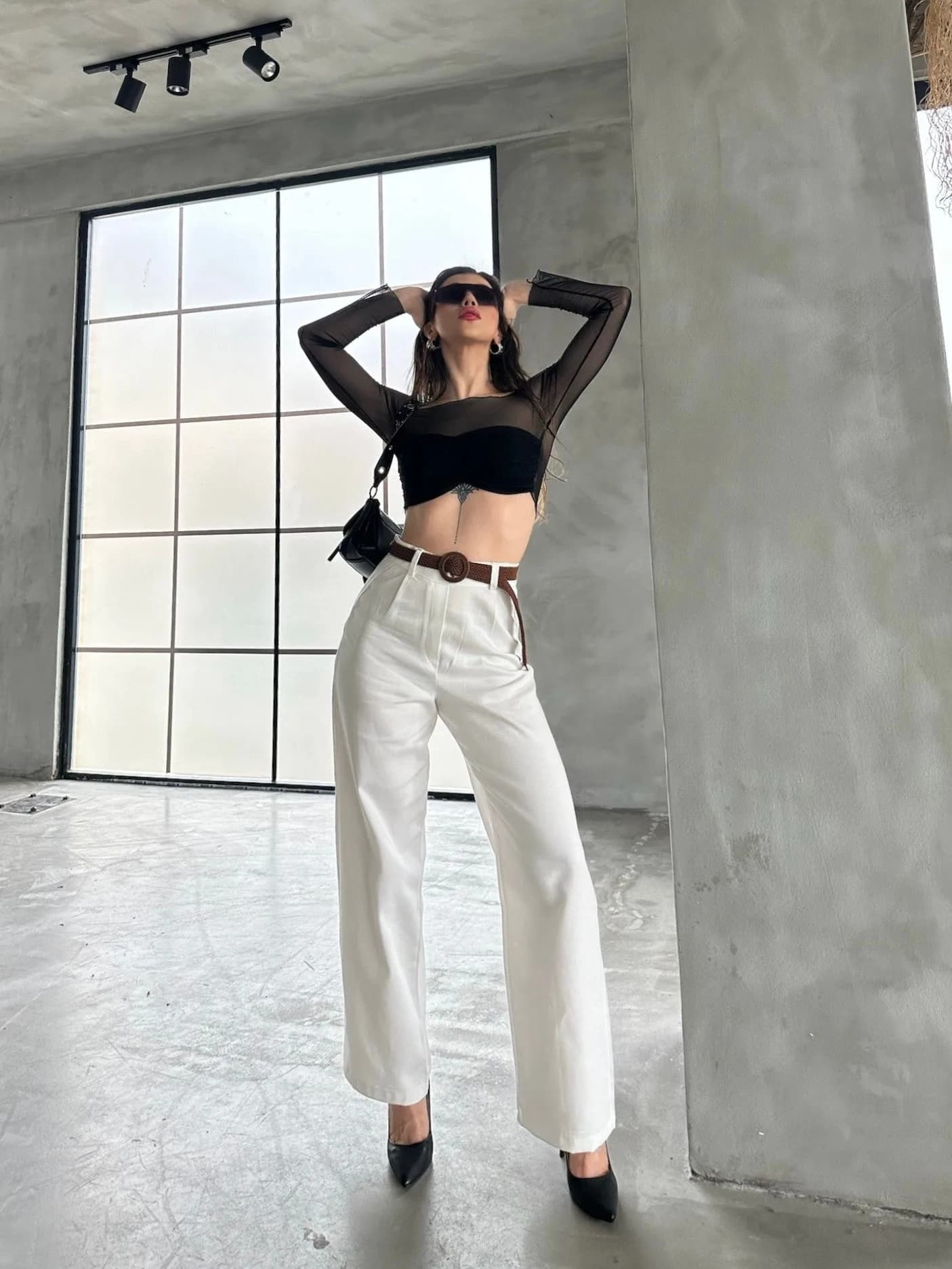 Beli Kemerli Keten Pantolon - BEYAZ