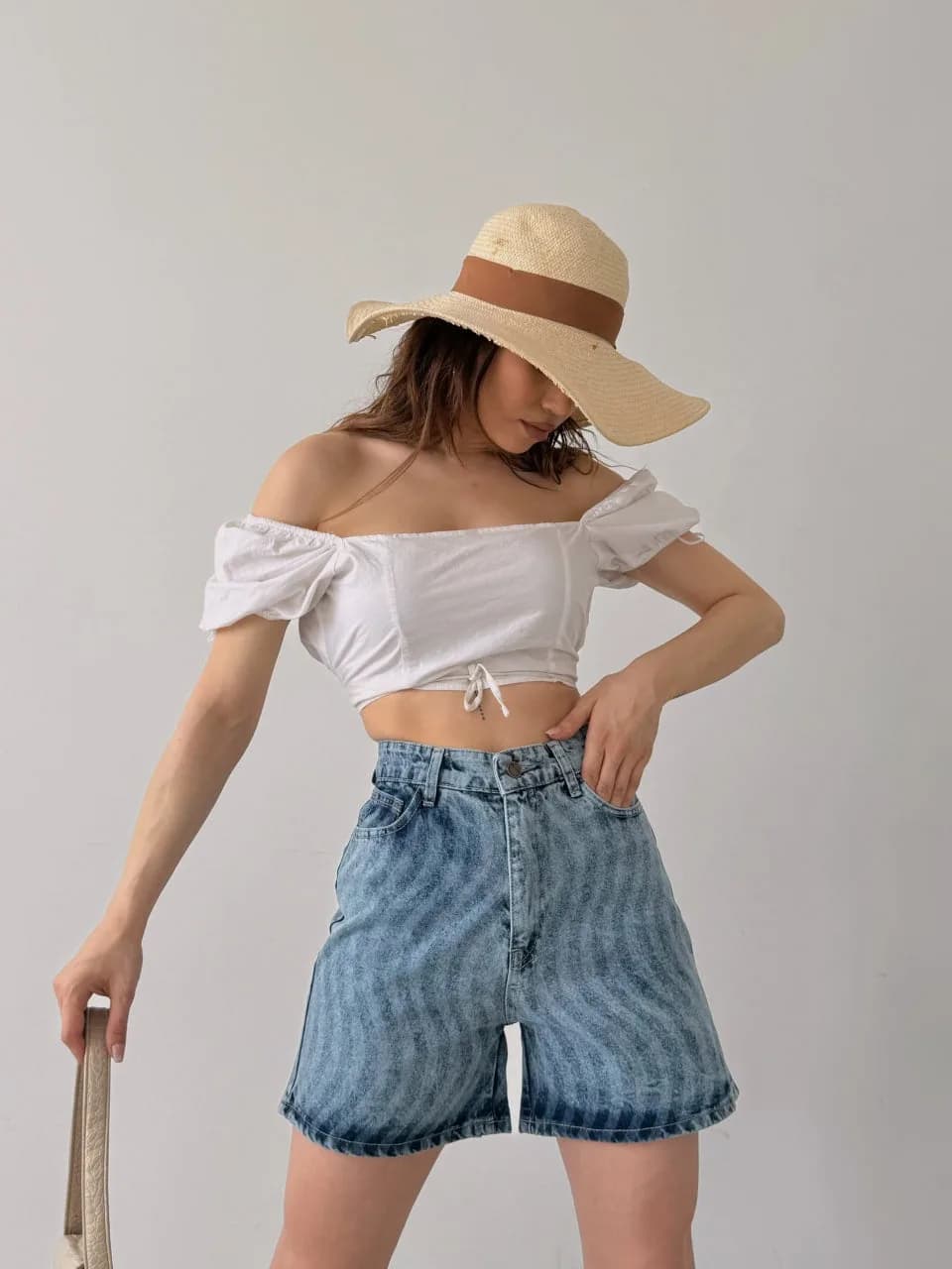 Paçası Püsküllü Desenli Denim Şort - AÇIK MAVİ