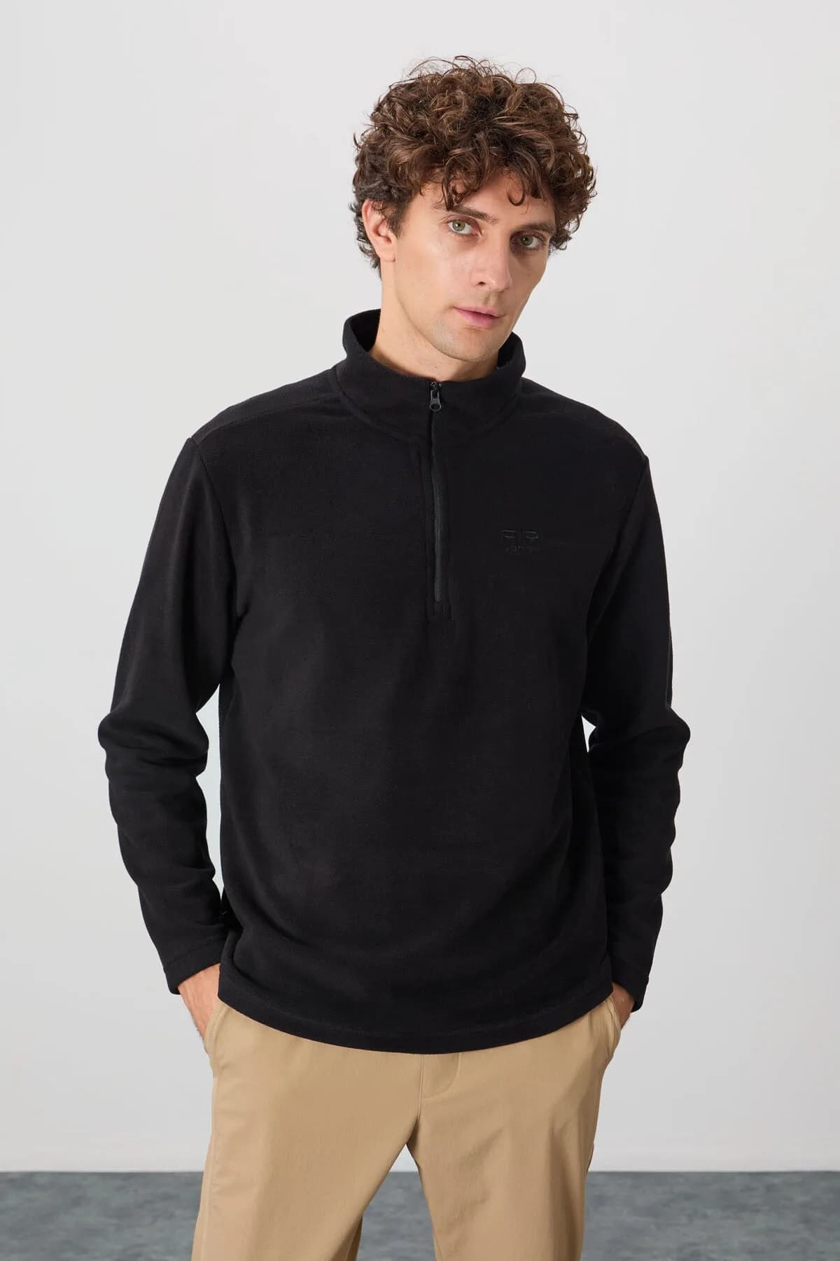 River Siyah Dik Yaka Erkek Polar Sweatshirt - 88310 - Siyah