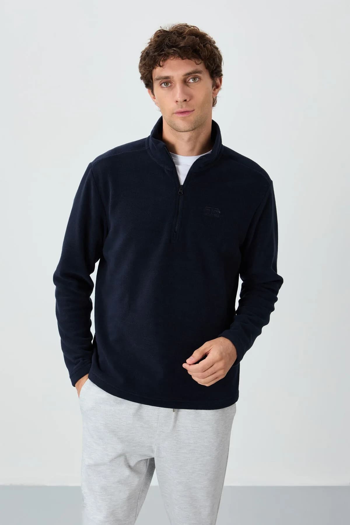 River Lacivert Dik Yaka Erkek Polar Sweatshirt - 88310 - Lacivert
