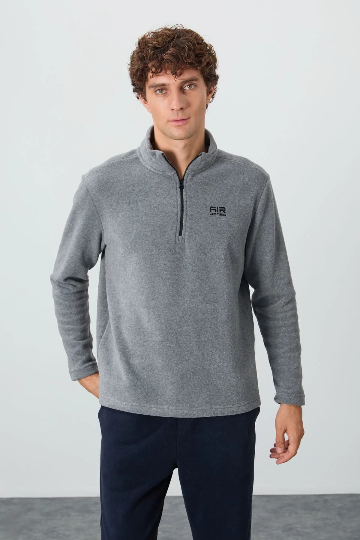 River Gri Melanj Dik Yaka Erkek Polar Sweatshirt - 88310 - Gb melanj