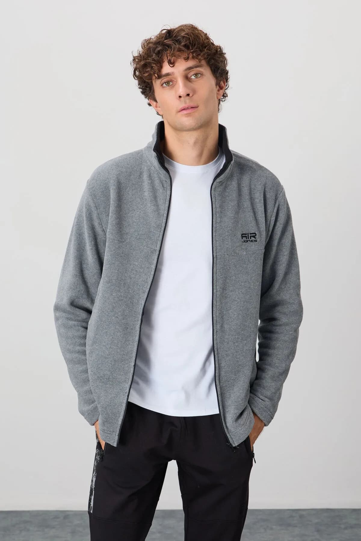 Hardy Gri Melanj Standart Kalıp Polar Erkek Sweatshirt - 88299 - Gb melanj
