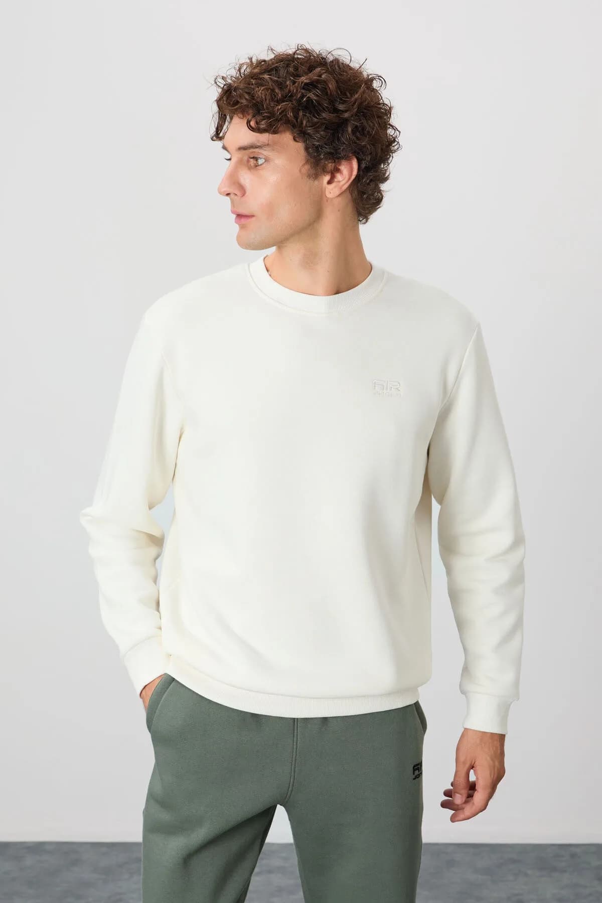 Omar Ekru Şardonlu Erkek Sweatshirt - 88137 - Ekru