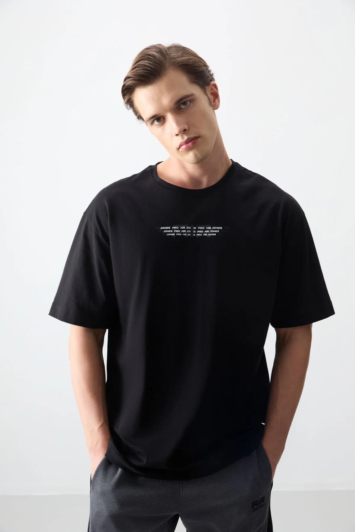 Siyah %100 Pamuk Kalın Yumuşak Dokulu Oversize Fit Baskılı Erkek T-Shirt - 88356 - Siyah