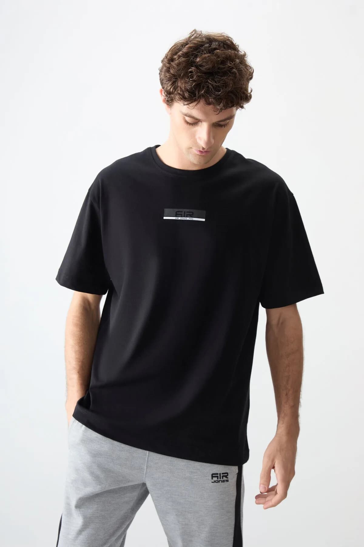 Siyah %100 Pamuk Kalın Yumuşak Dokulu Oversize Fit Baskılı Erkek T-Shirt - 88359 - Siyah