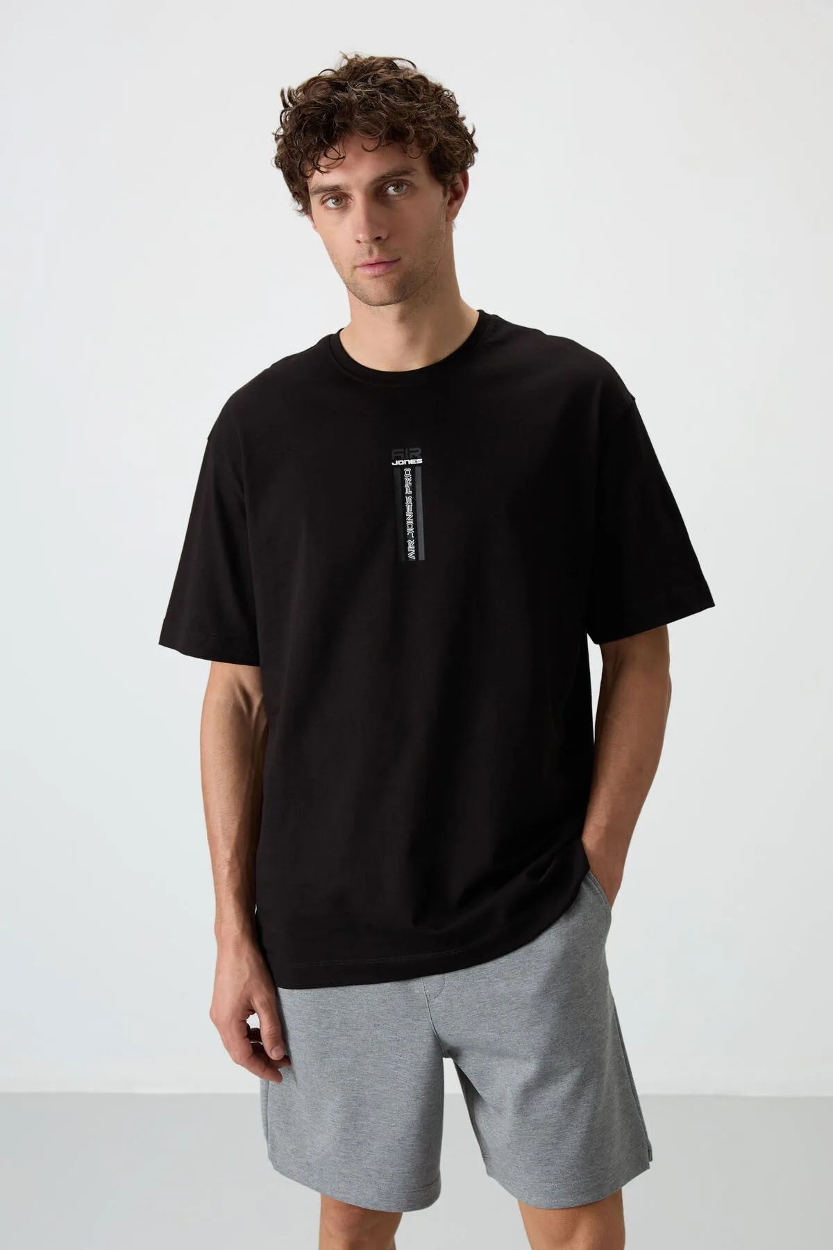 Siyah %100 Pamuk Kalın Yumuşak Dokulu Oversize Fit Baskılı Erkek T-Shirt - 88360 - Siyah