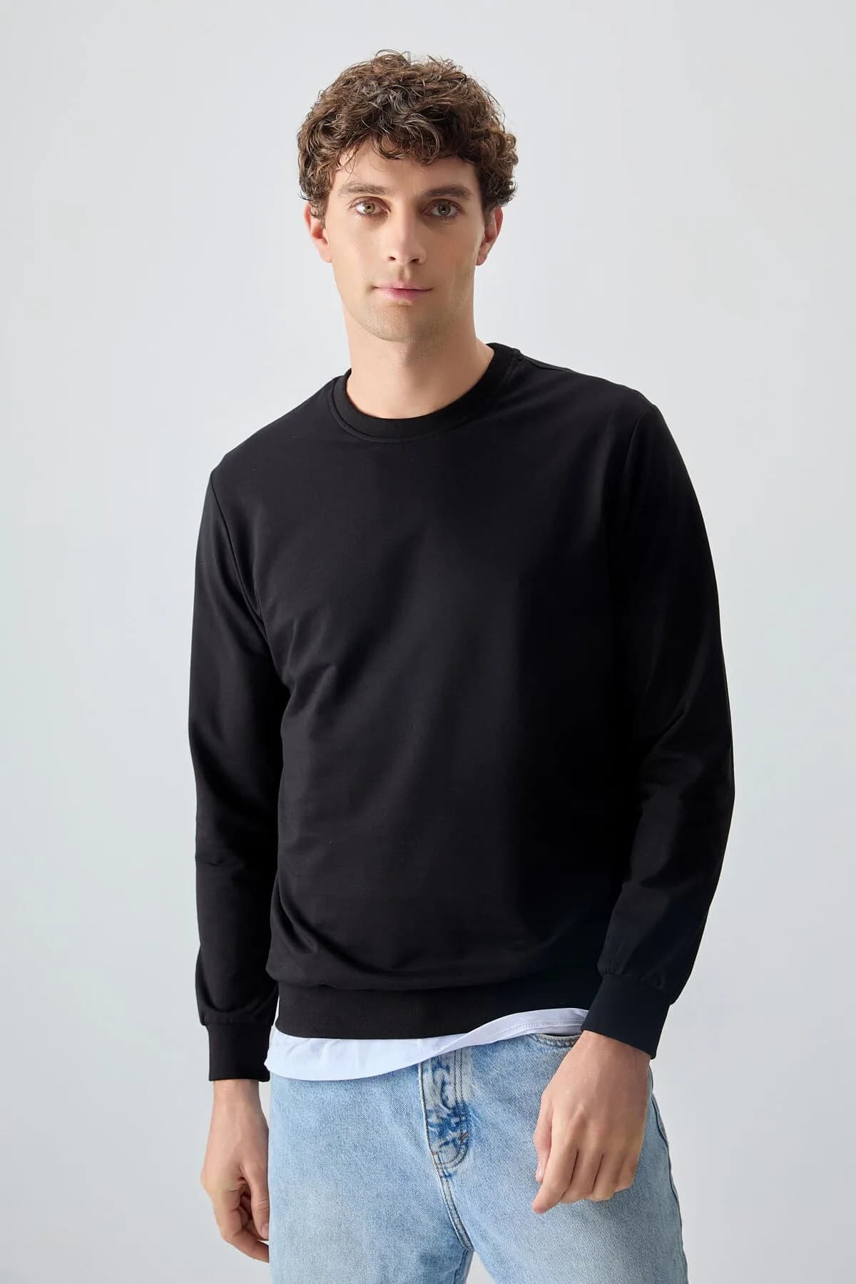 Siyah Pamuk Yumuşak Dokulu Standart Fit Basic Erkek Sweatshirt - 88363 - Siyah
