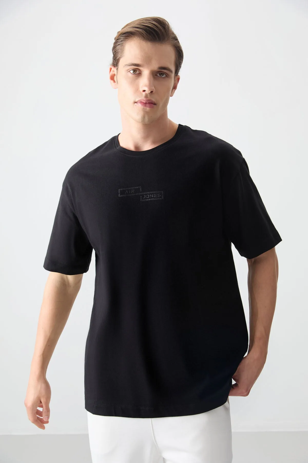Siyah %100 Pamuk Kalın Yumuşak Dokulu Oversize Fit Baskılı Erkek T-Shirt - 88361 - Siyah