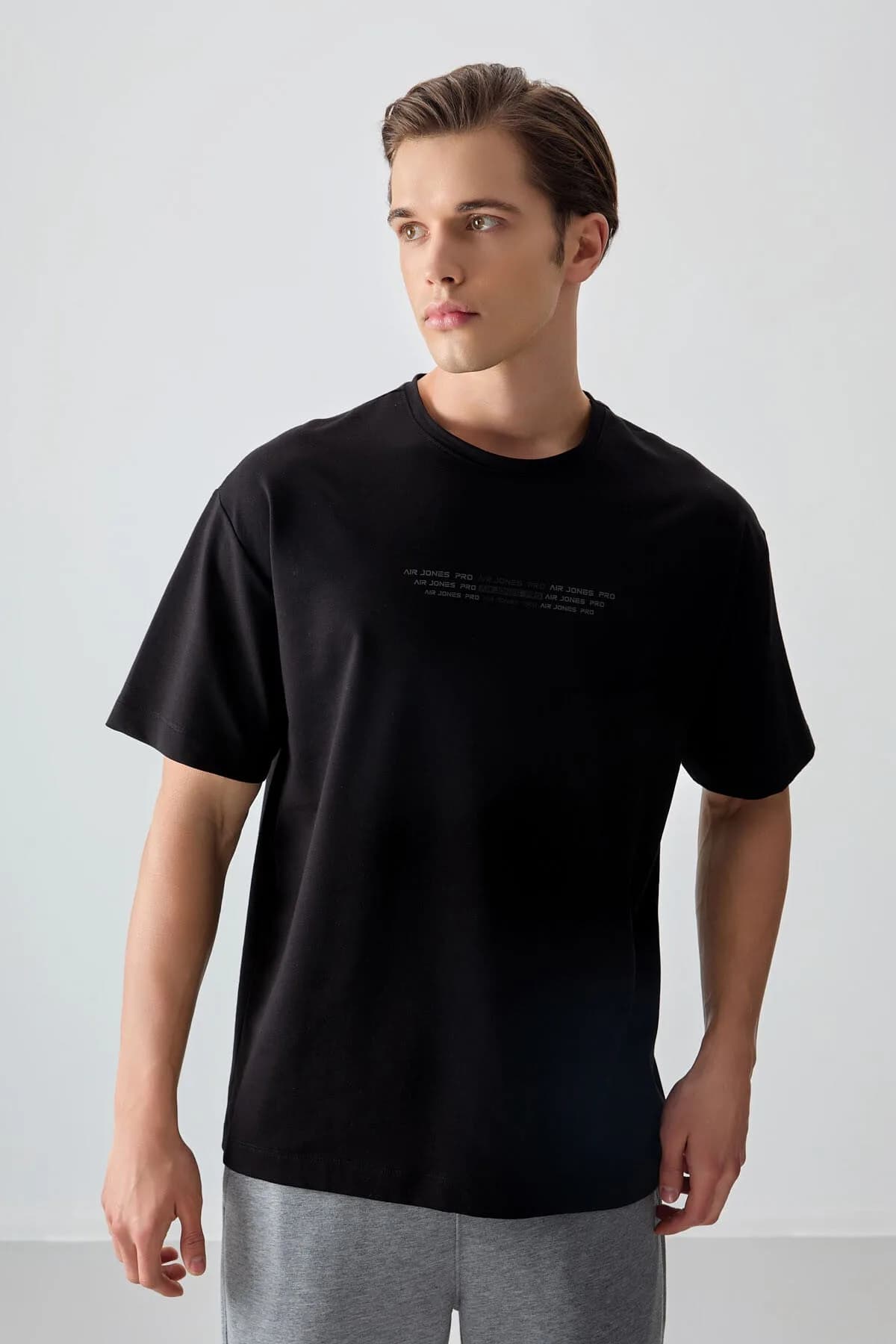 Siyah Pamuklu Kalın Yumuşak Dokulu Oversize Fit Baskılı Erkek T-Shirt - 88374 - Siyah