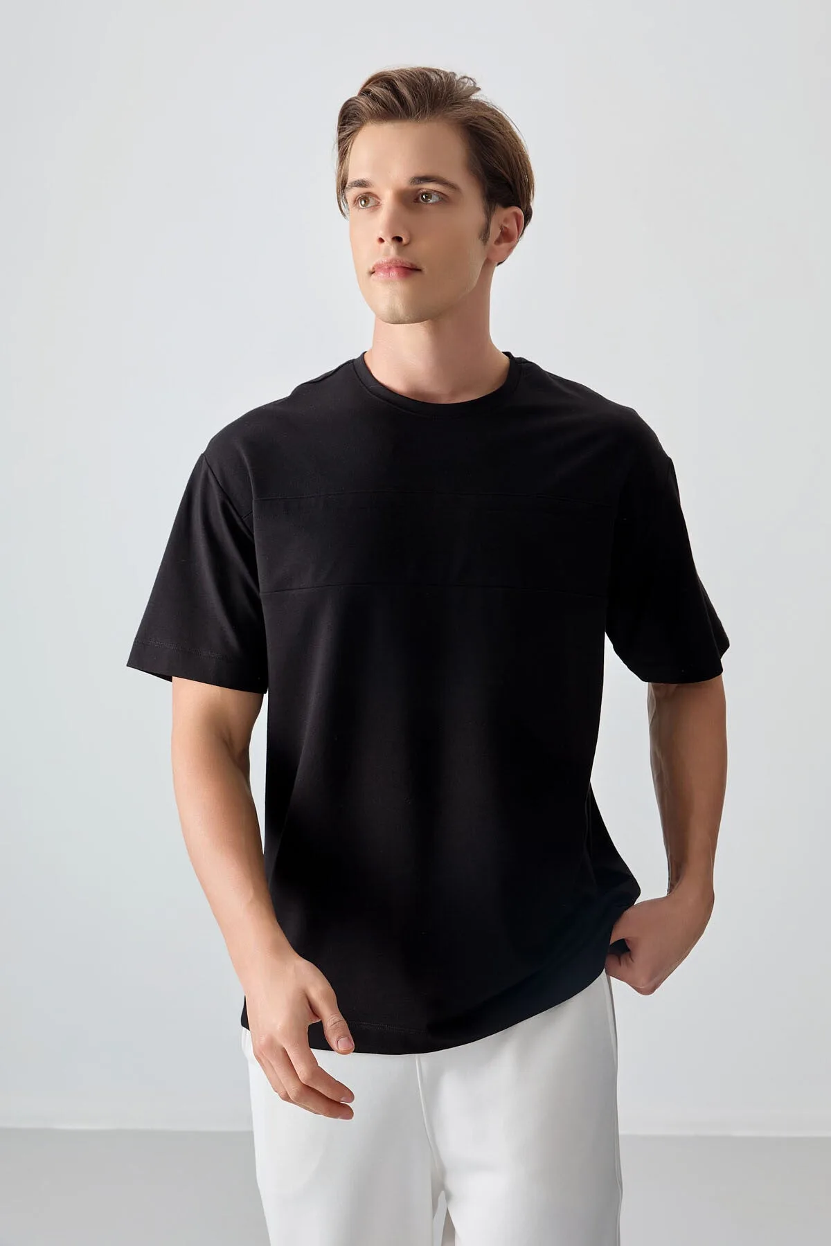 Siyah Pamuklu Kalın Yumuşak Dokulu Oversize Fit Basic Erkek T-Shirt - 88378 - Siyah