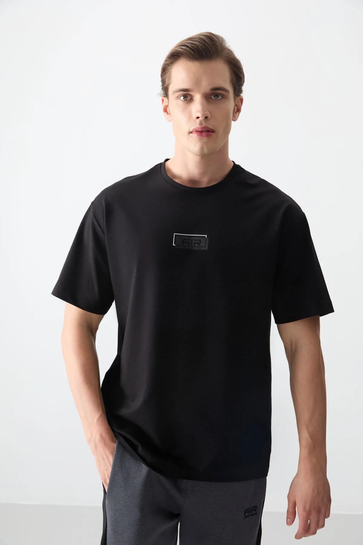 Siyah Pamuklu Kalın Yumuşak Dokulu Oversize Fit Baskılı Erkek T-Shirt - 88376 - Siyah