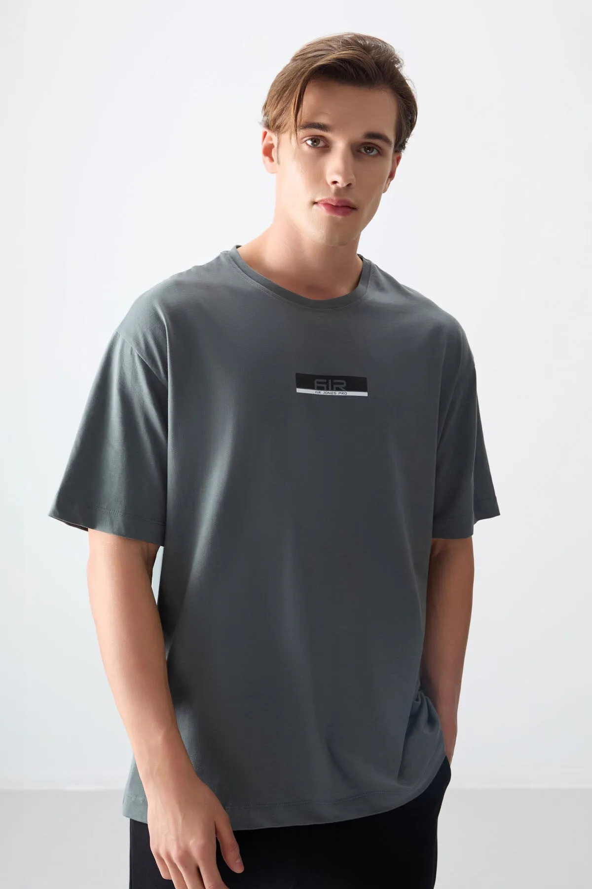 Haki %100 Pamuk Kalın Yumuşak Dokulu Oversize Fit Baskılı Erkek T-Shirt - 88359 - Haki