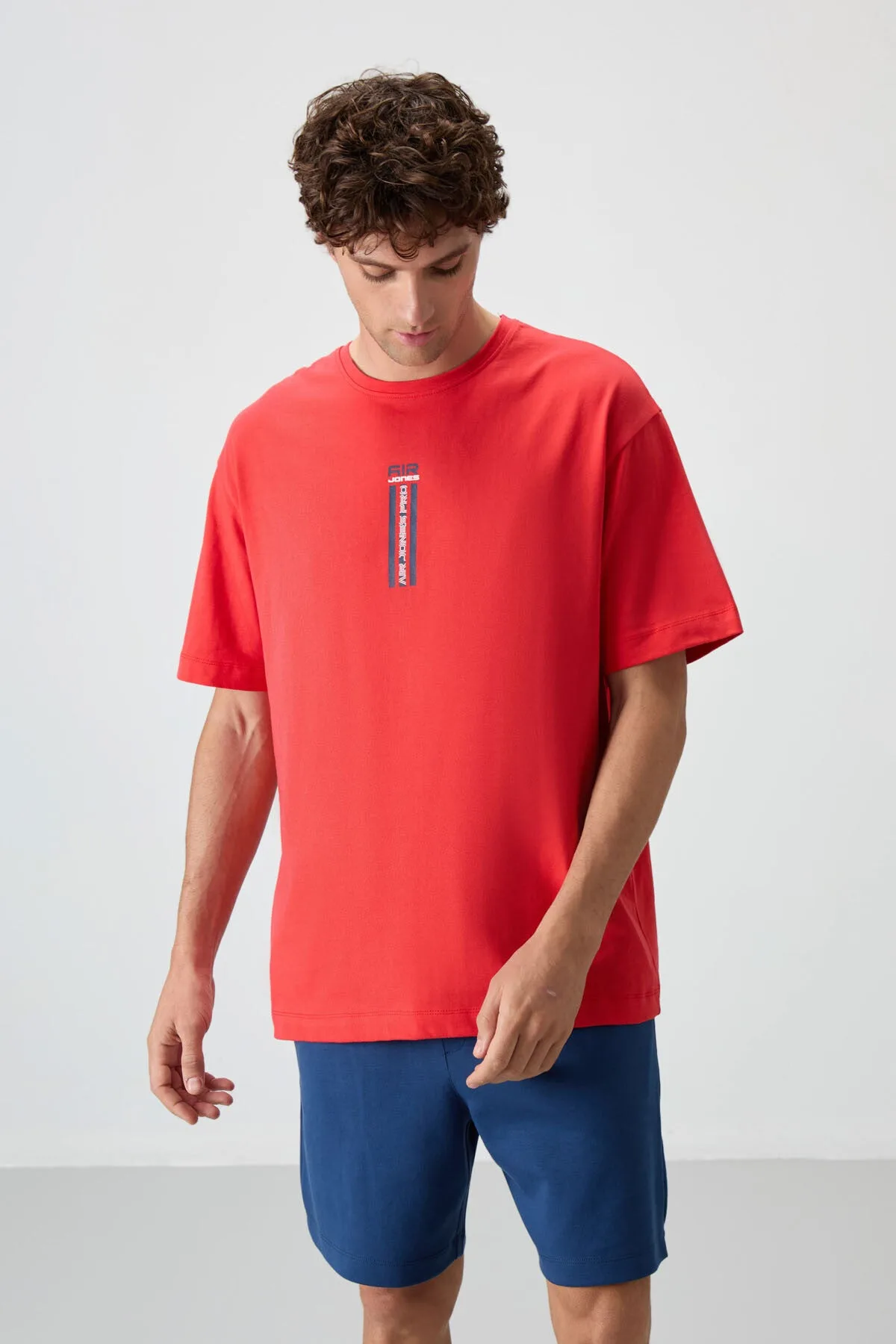 Fiesta %100 Pamuk Kalın Yumuşak Dokulu Oversize Fit Baskılı Erkek T-Shirt - 88360 - Fiesta
