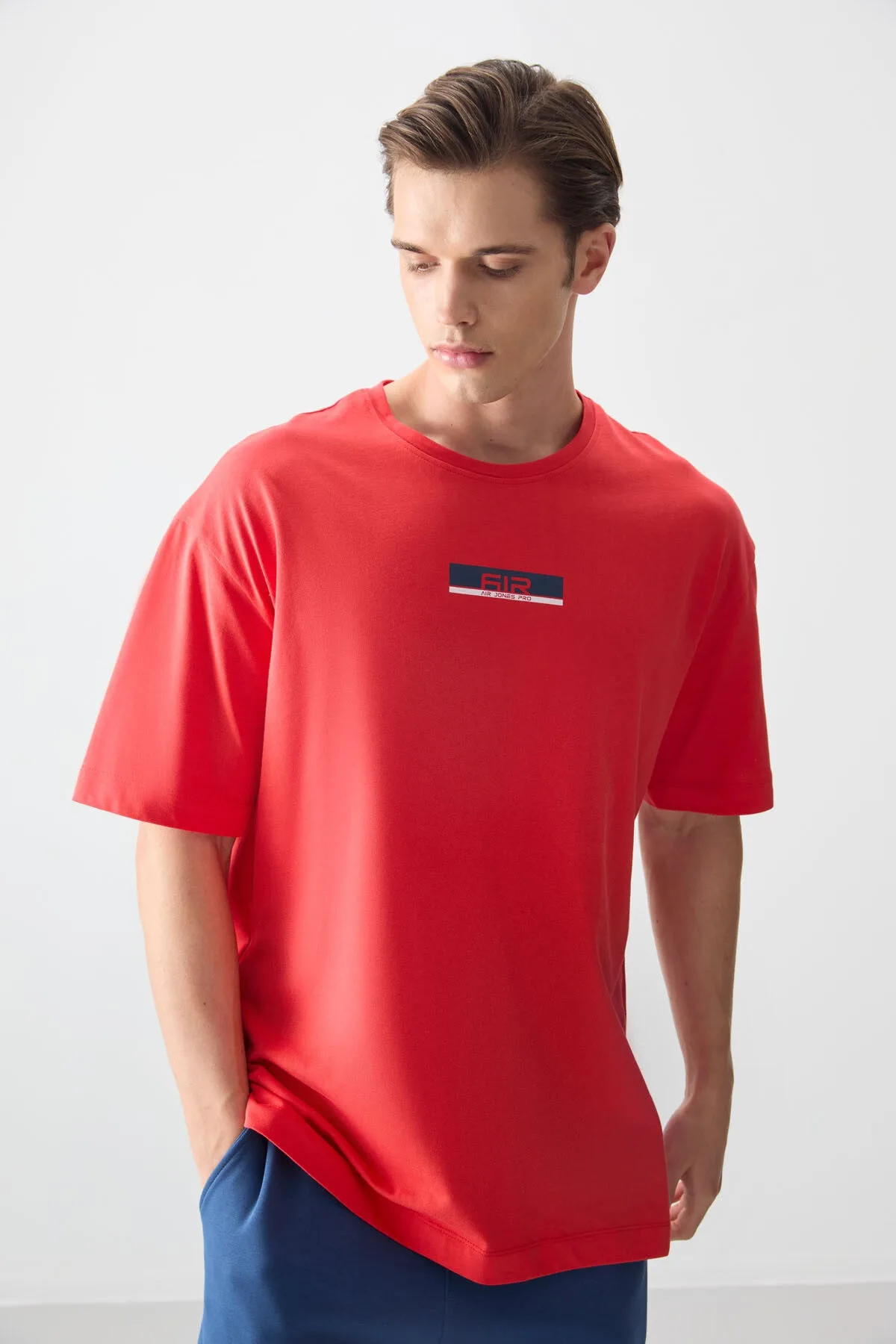 Fiesta %100 Pamuk Kalın Yumuşak Dokulu Oversize Fit Baskılı Erkek T-Shirt - 88359 - Fiesta