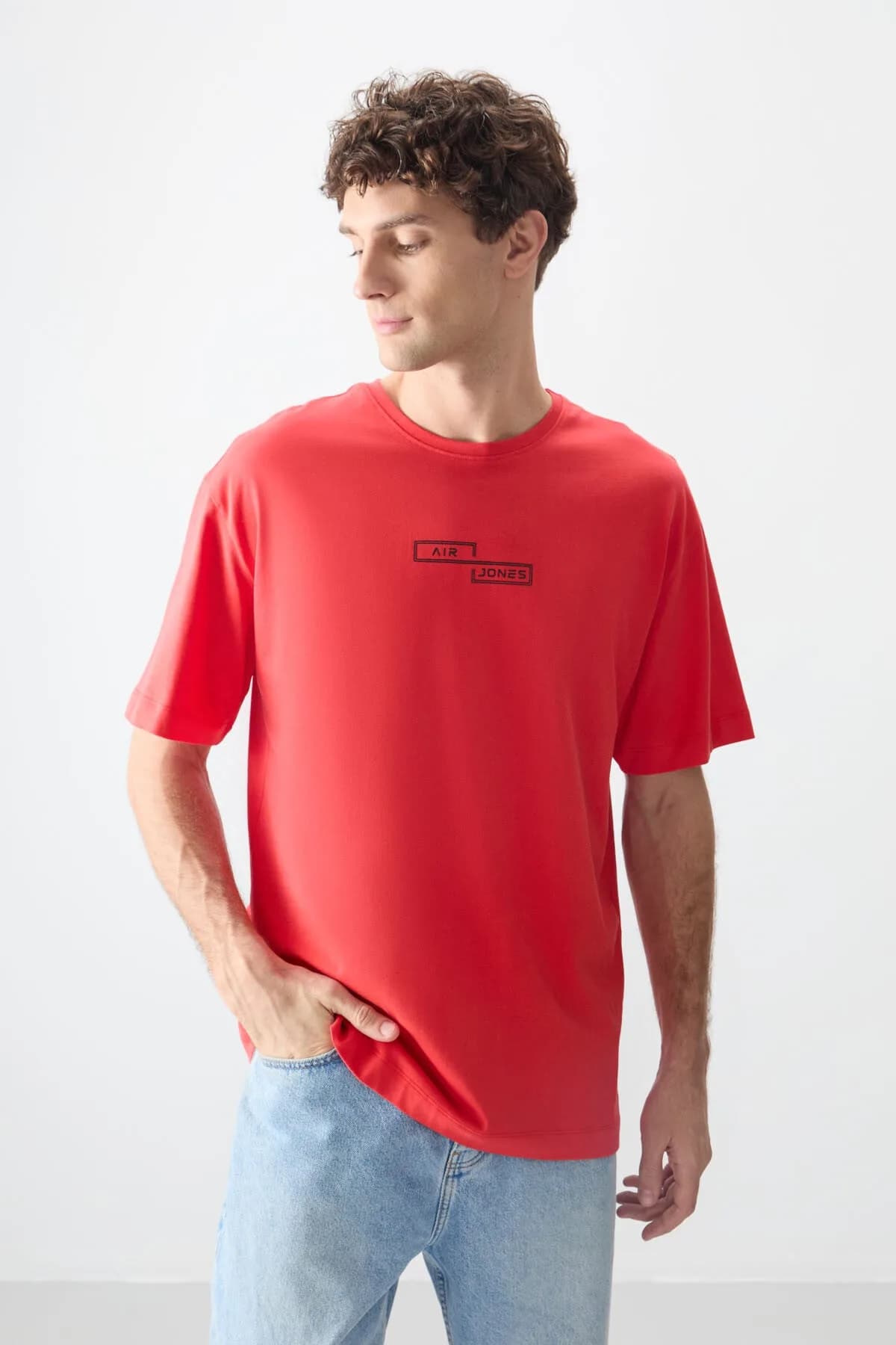 Fiesta %100 Pamuk Kalın Yumuşak Dokulu Oversize Fit Baskılı Erkek T-Shirt - 88361 - Fiesta